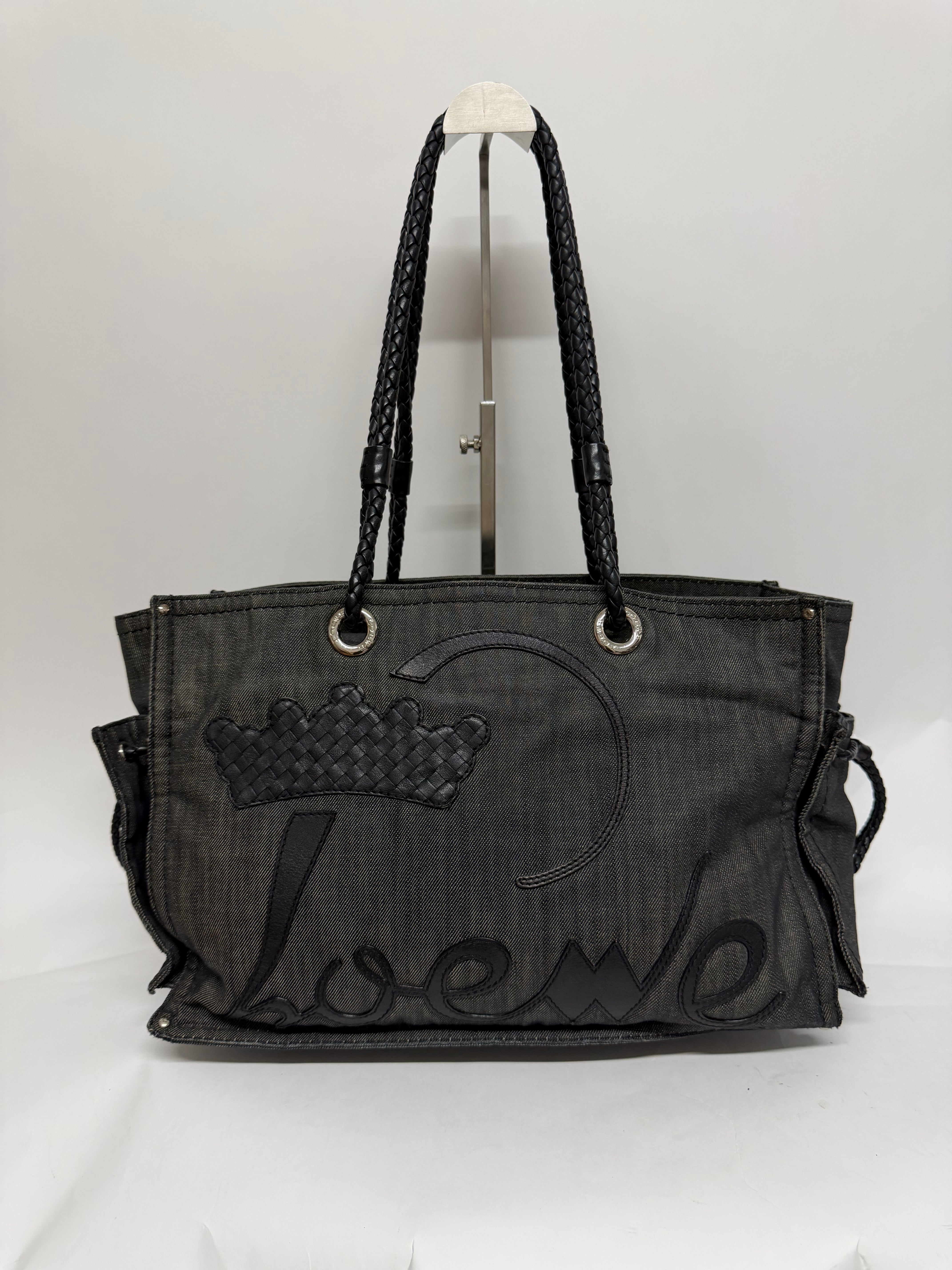 Loewe Tote Denim Oscuro Logo y Corona