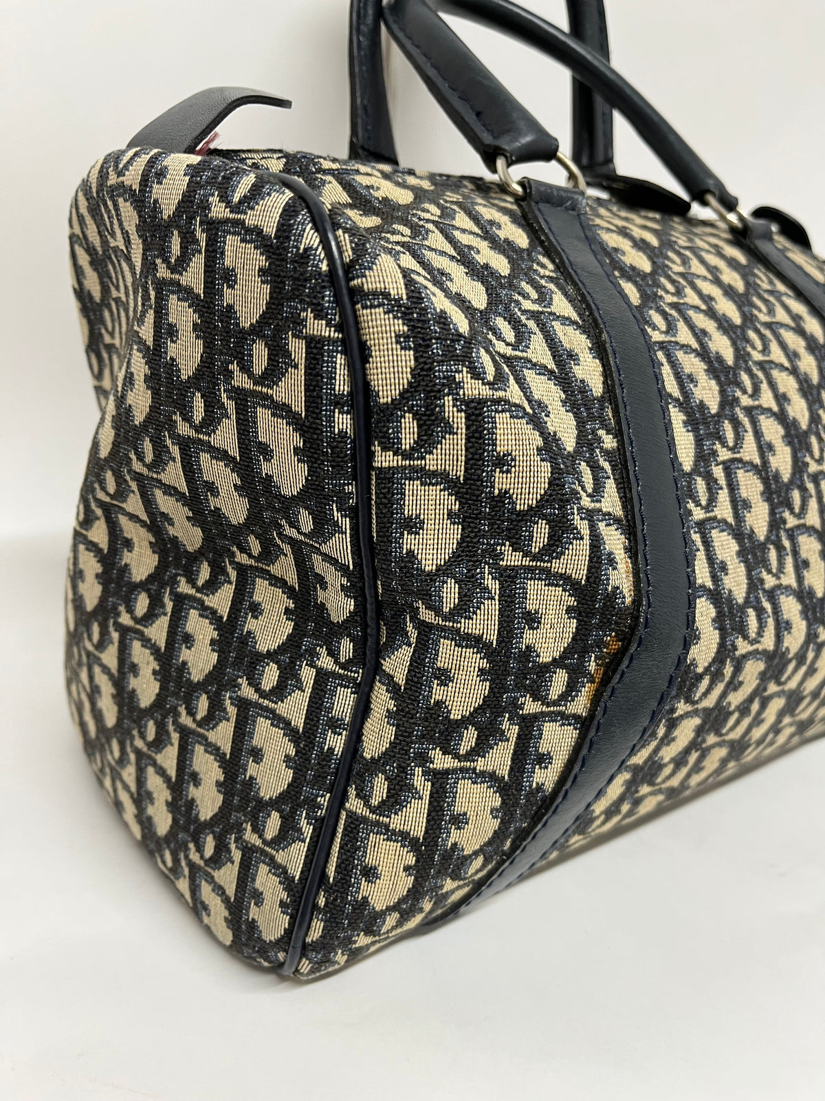 Christian Dior Boston 30 Lona Trotter con Interior en Piel Azul Marino
