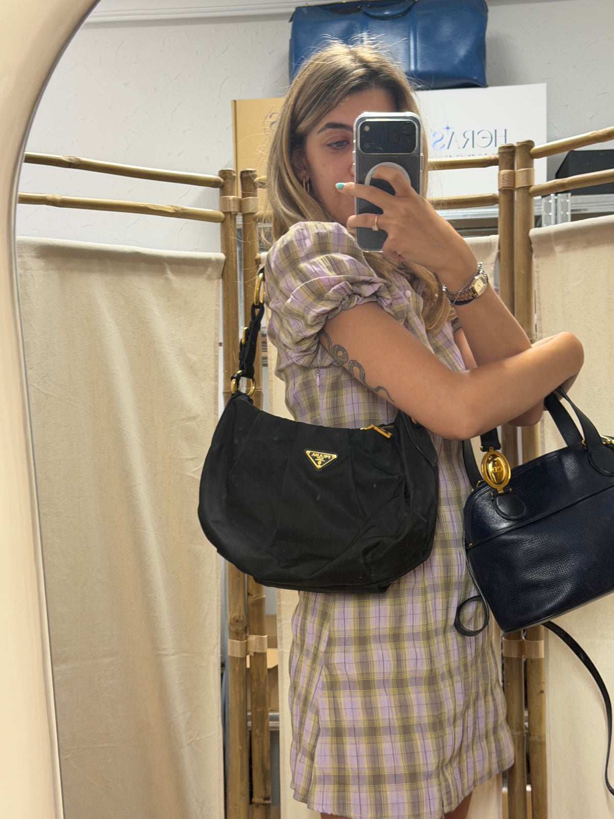 Dior Satchel Boston Vintage Piel Azul Marino