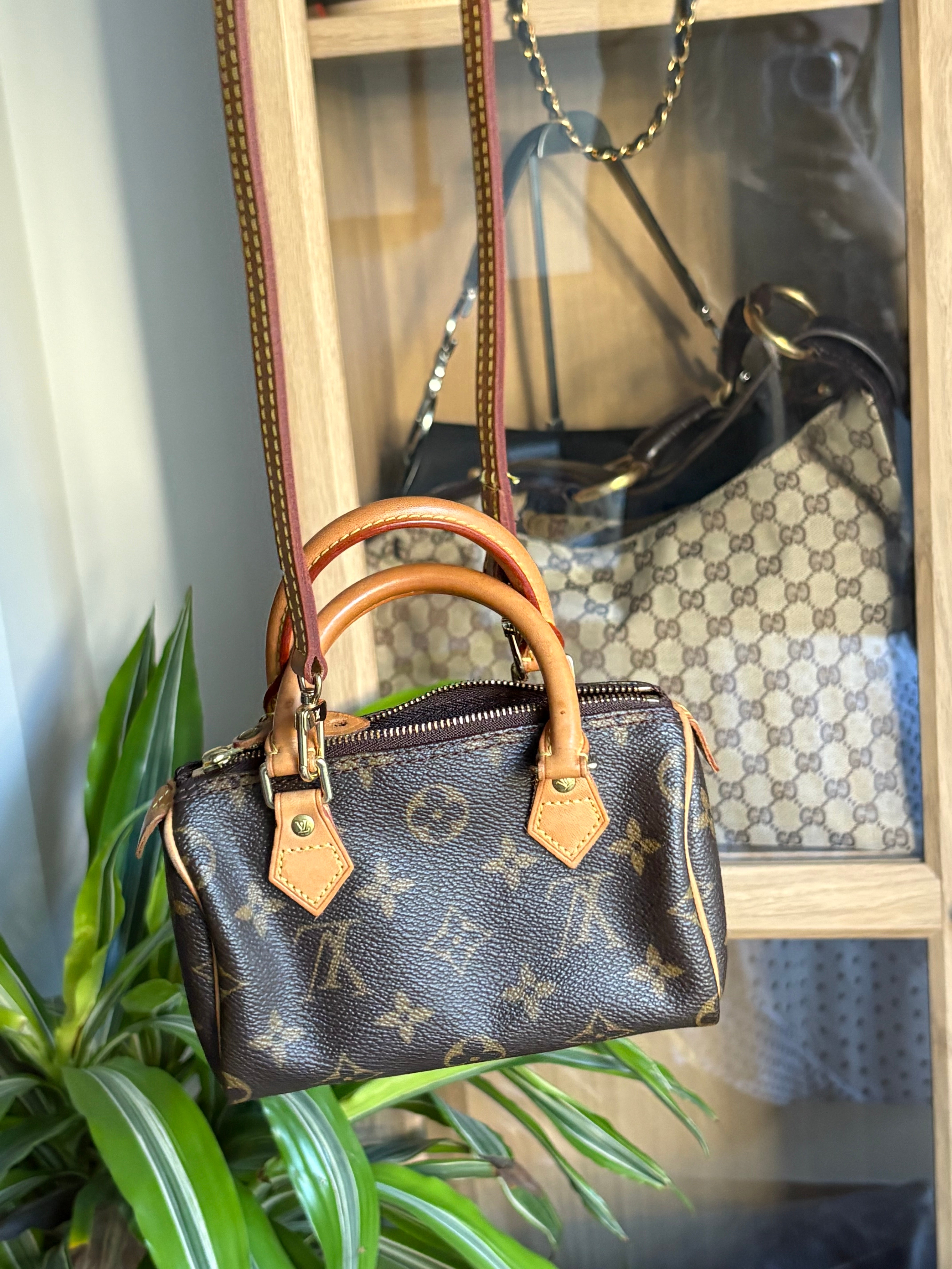 Louis Vuitton Nano Speedy Canvas monogram con correa