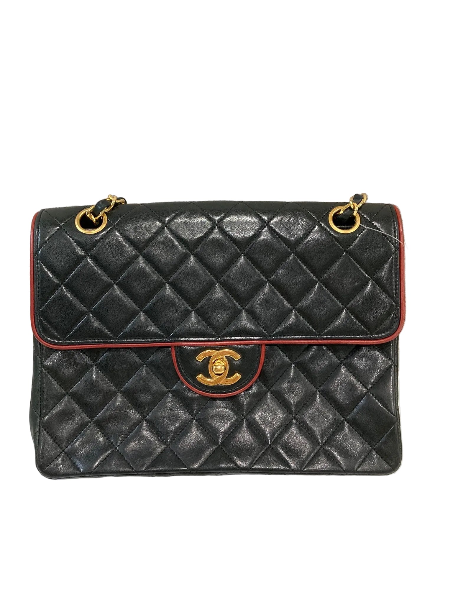 Chanel Timeless Single Flap 25 Negro con Ribete Burdeos – Serie 1