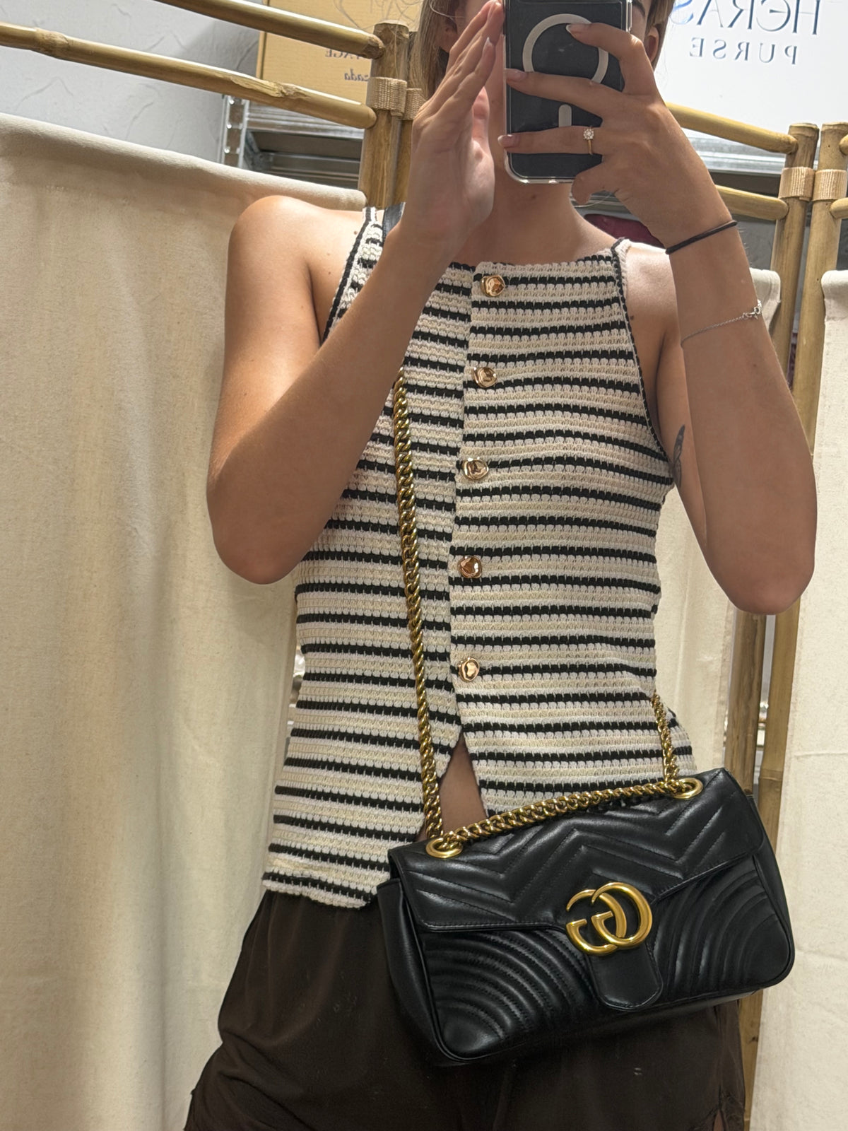 Gucci GG Marmont Small Matelassé Piel Negra Herrajes Dorados