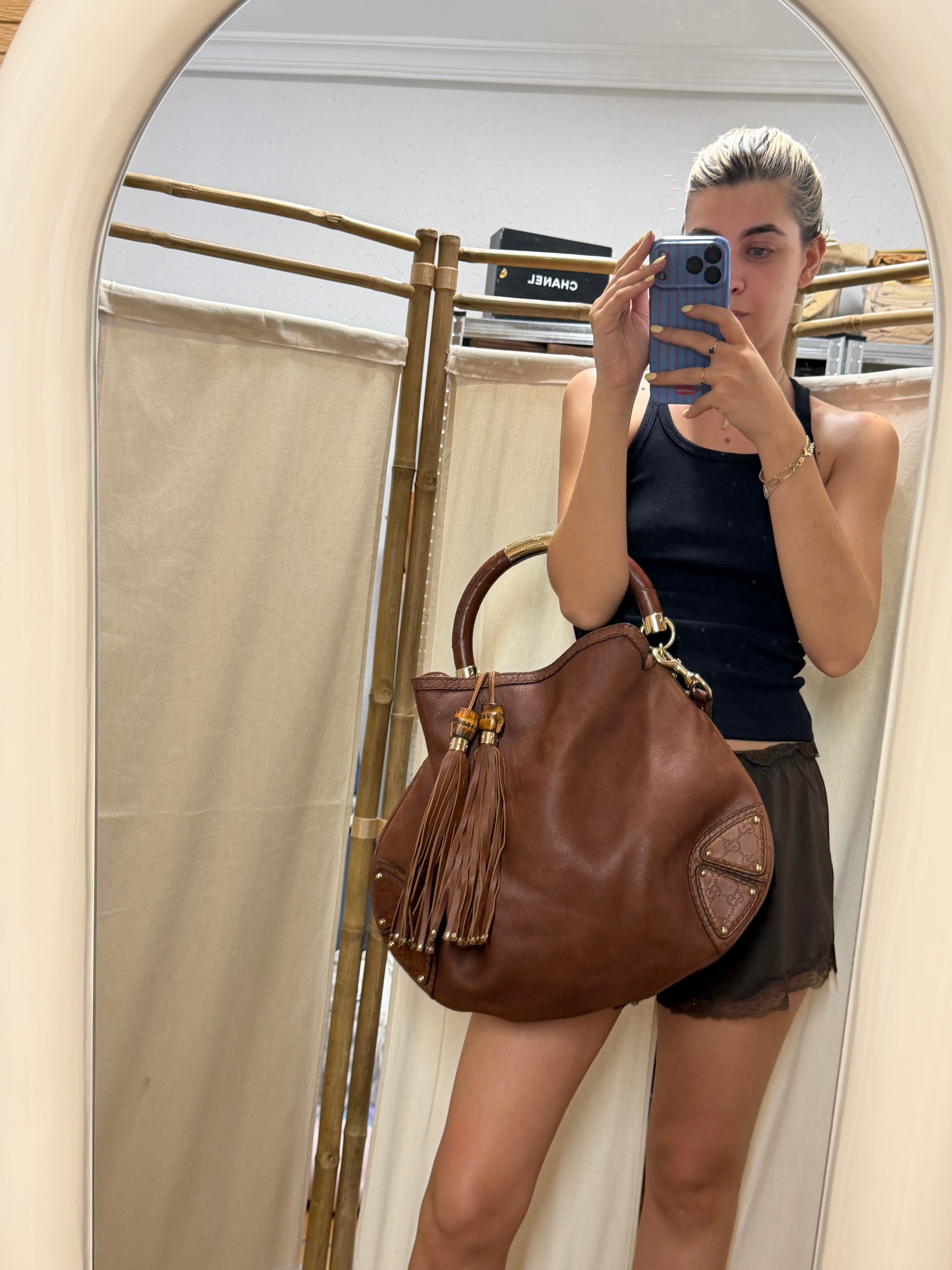 Gucci Indy Satchel Guccissima con Bambú XL