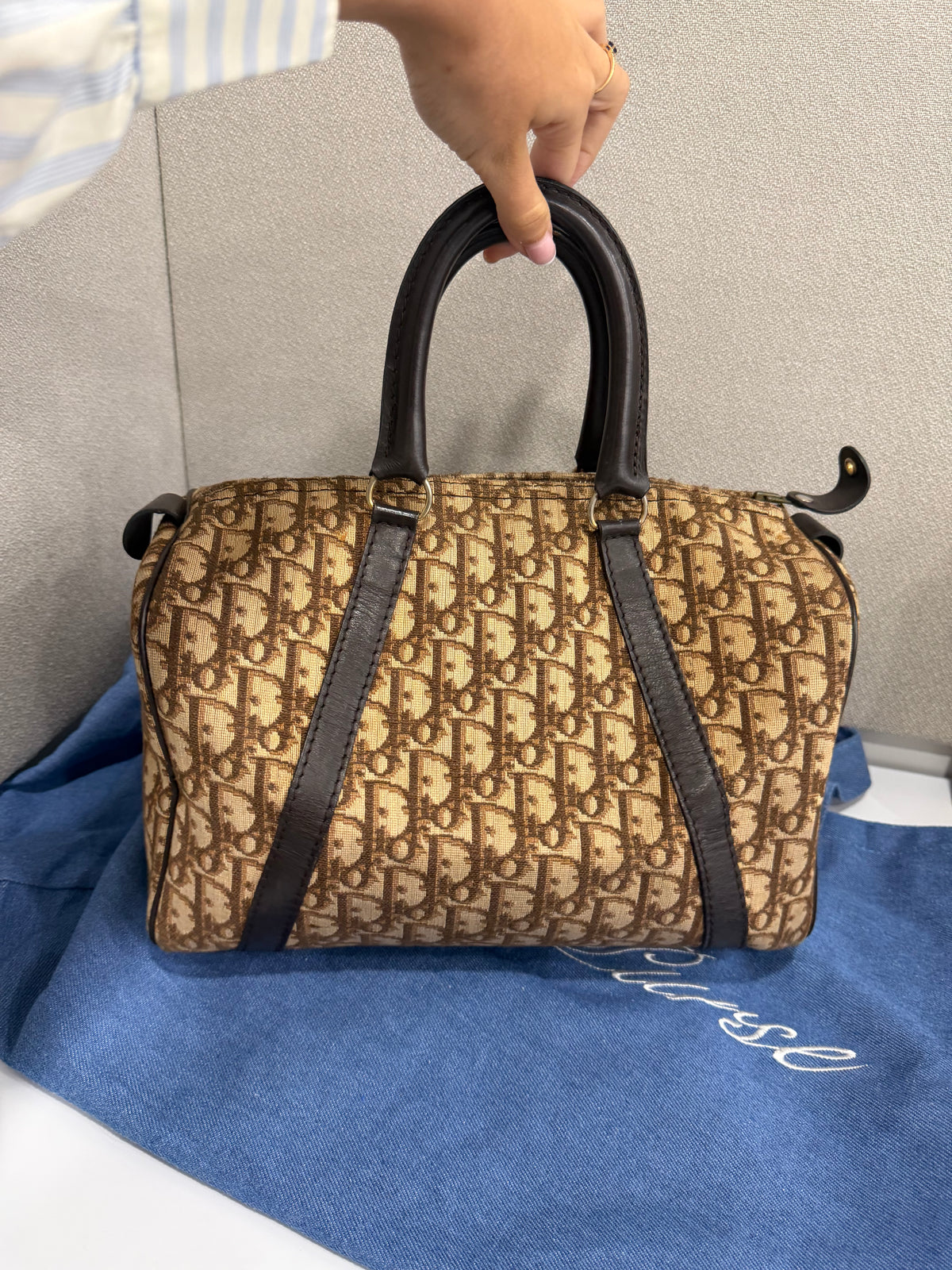 Christian Dior Trotteur Boston Lona Trotter Marrón x Piel