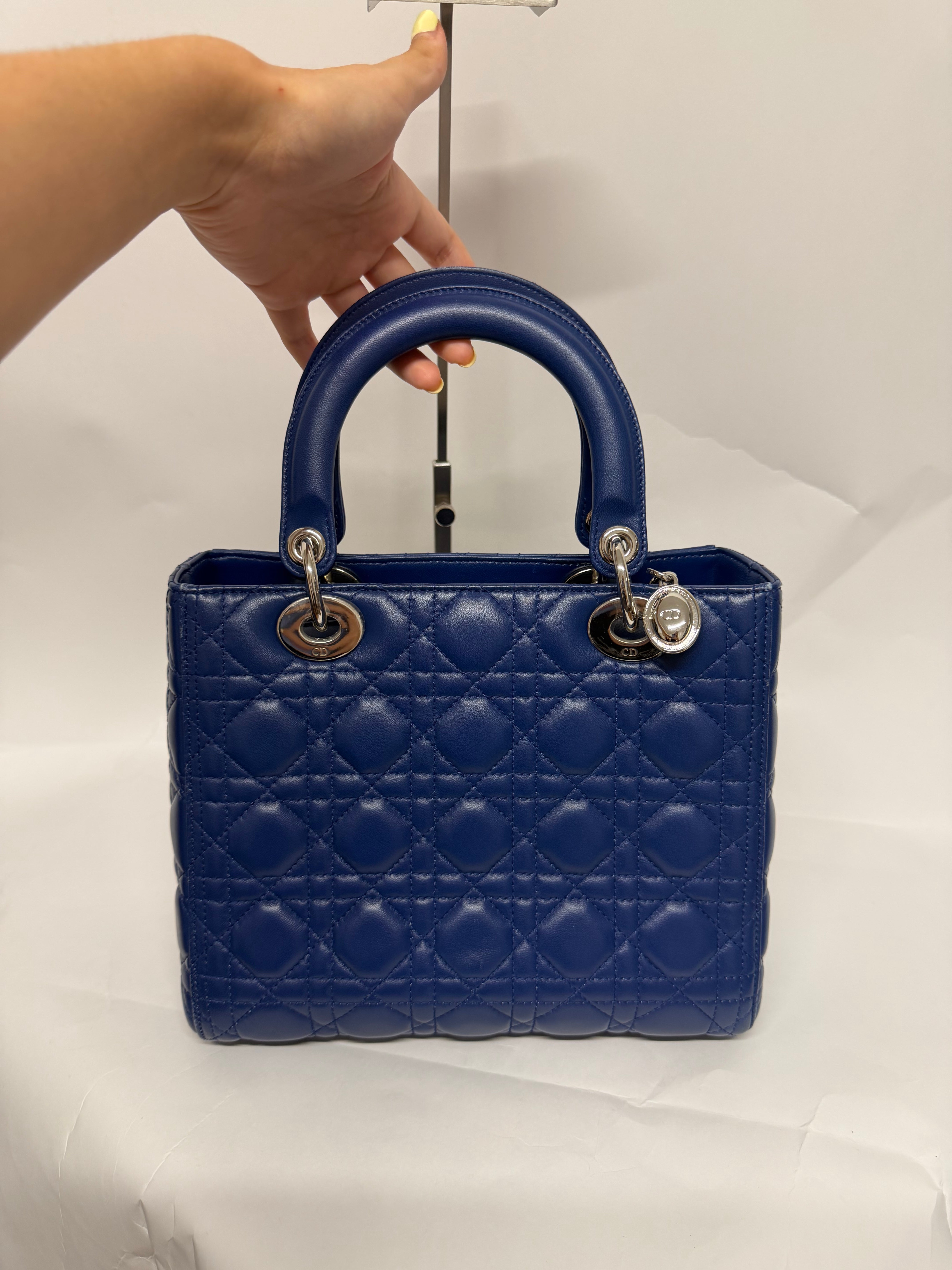 Christian Dior Lady Dior Mediano Azul Lambskin Cannage