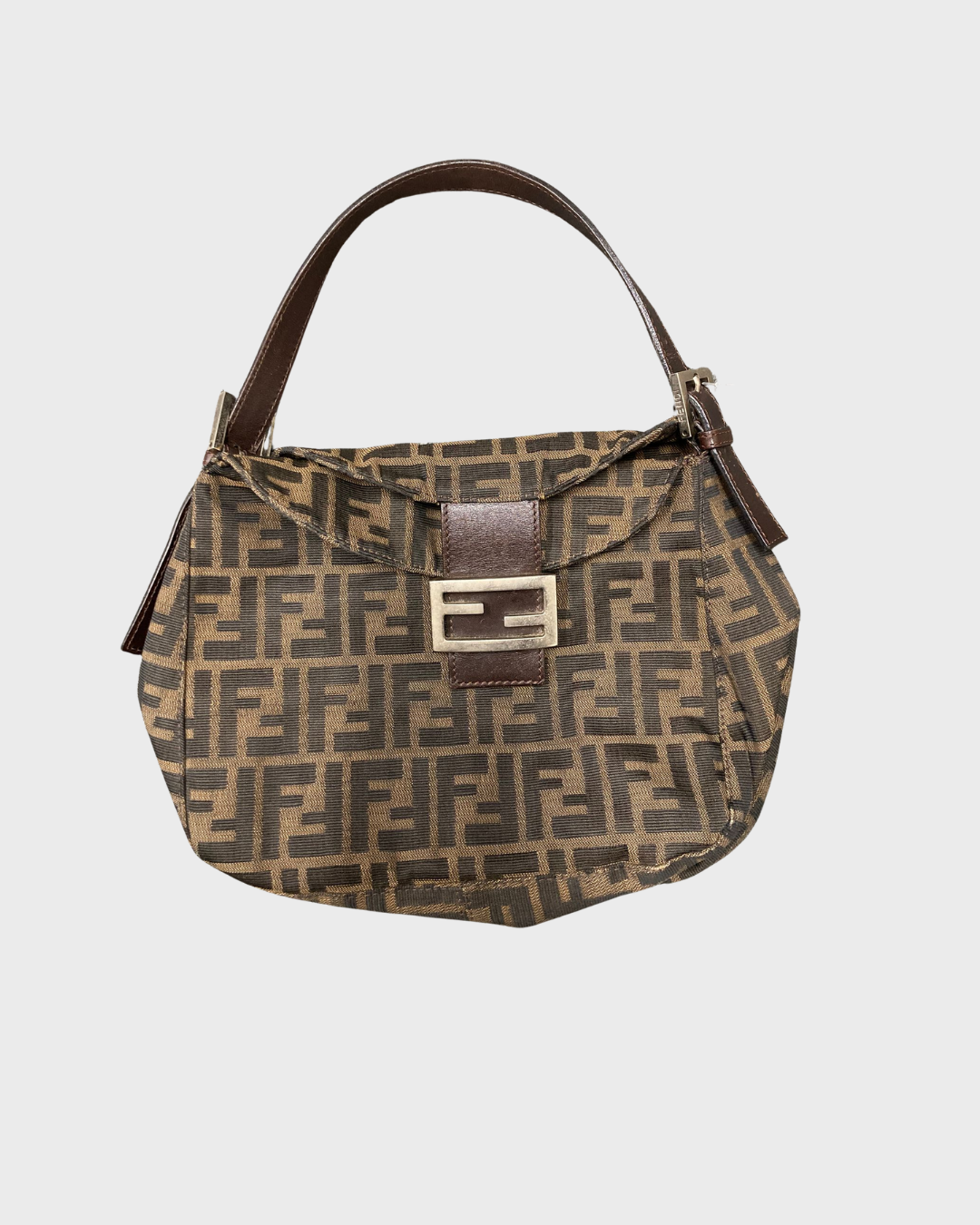 Fendi Zucca hombro con doble solapa – Monograma marrón