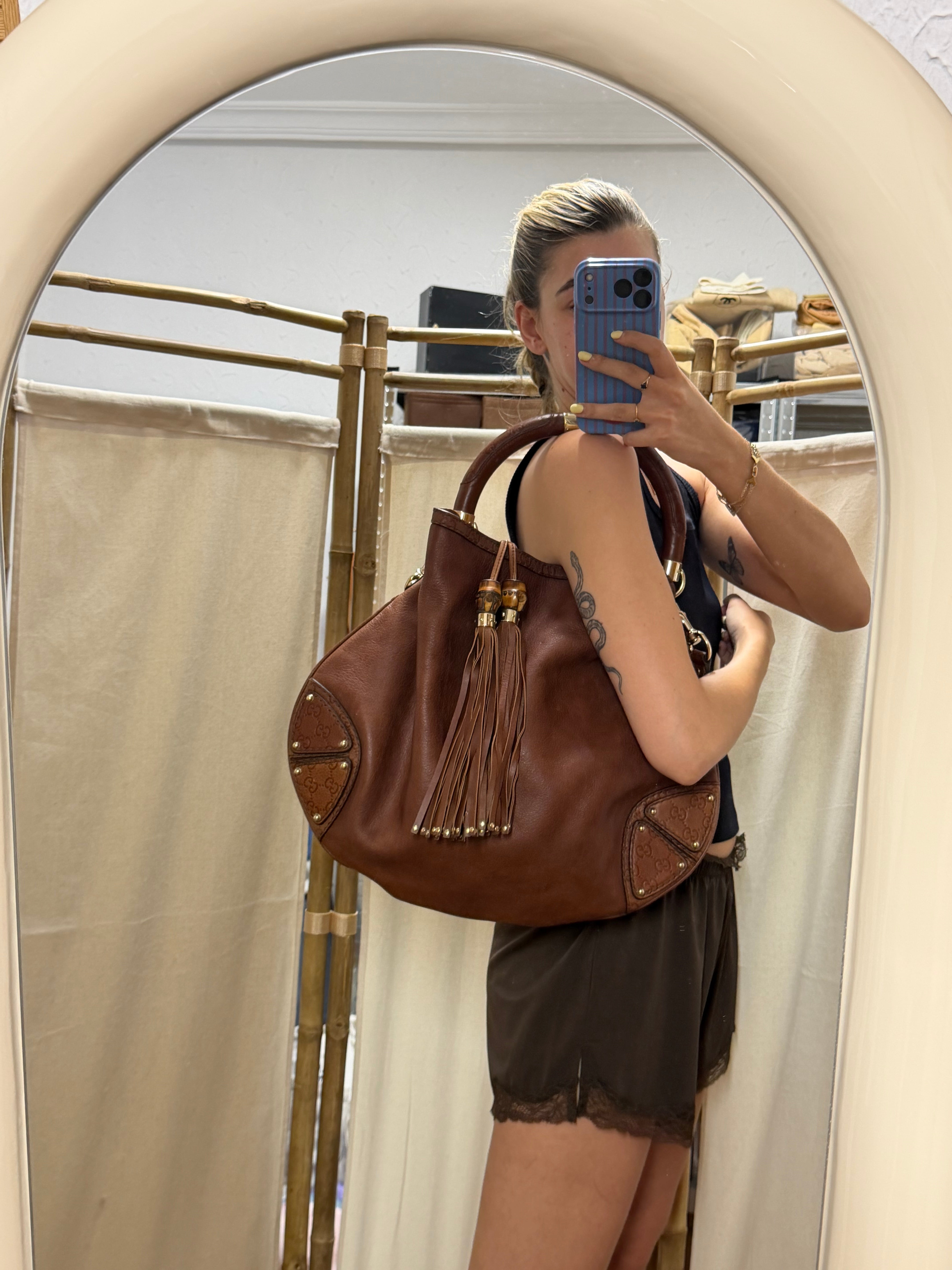 Gucci Indy Satchel Guccissima con Bambú XL