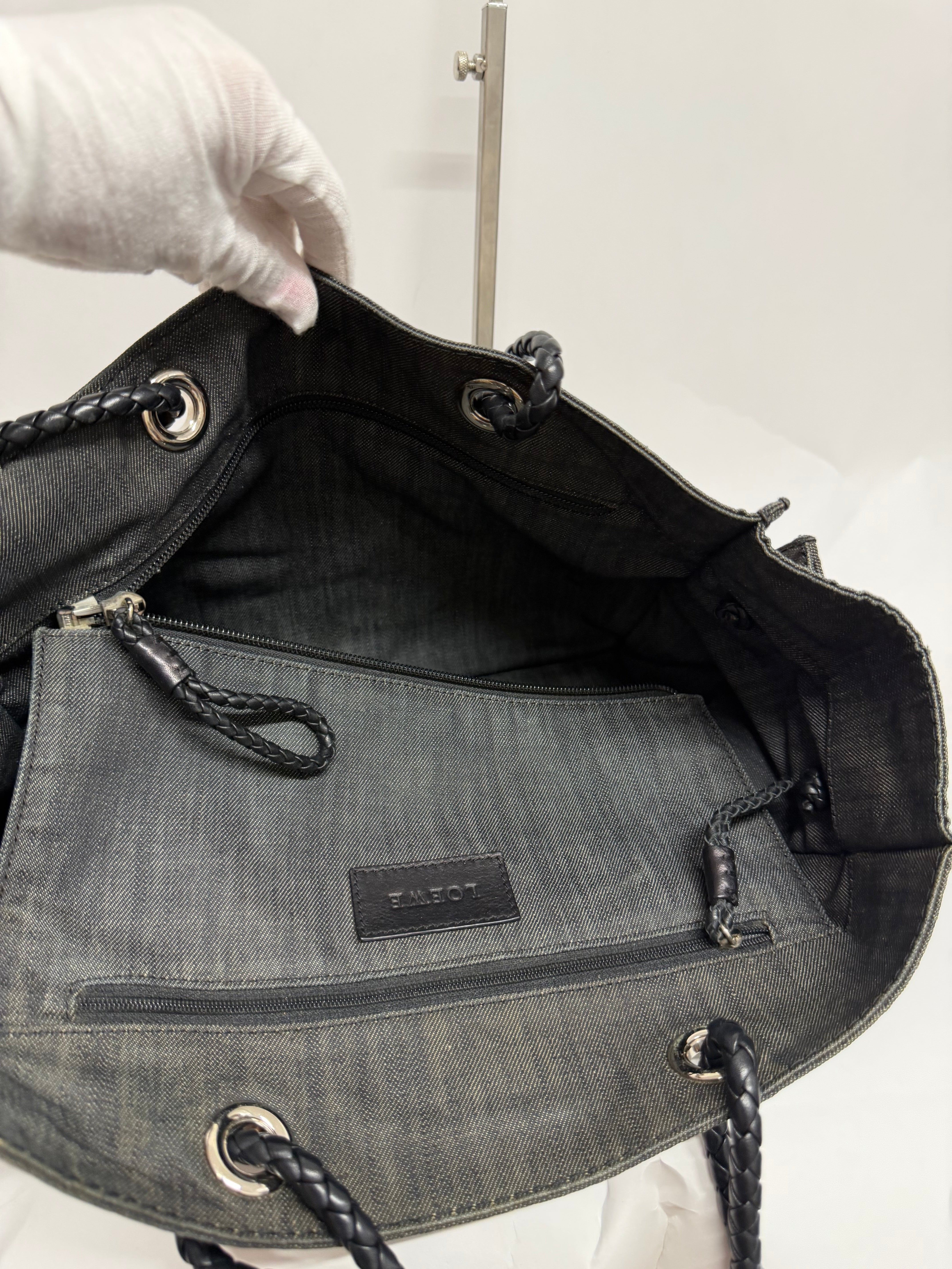Loewe Tote Denim Oscuro Logo y Corona