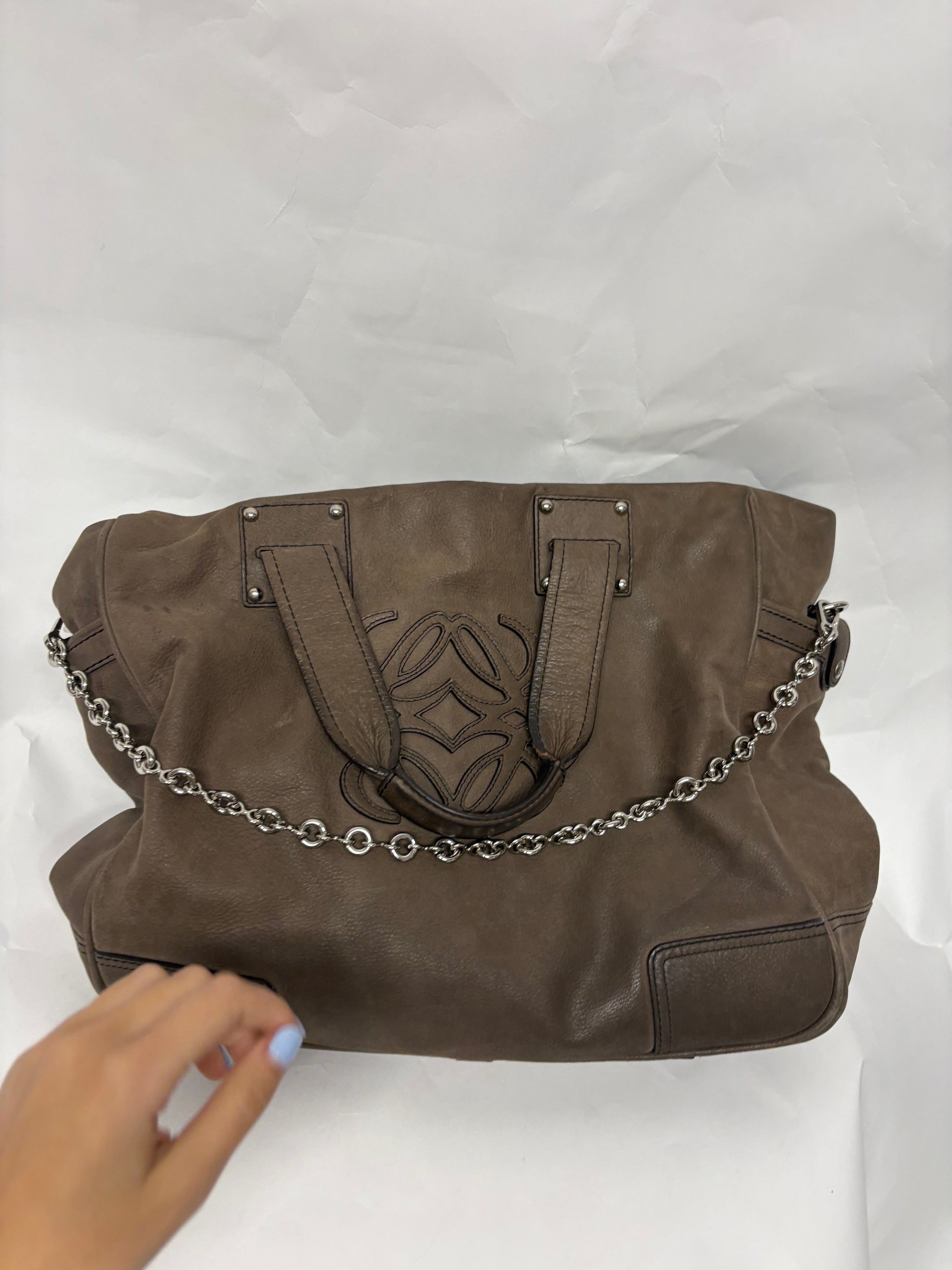Loewe Tote Grande Piel Taupe Anagram con correa borlas extra