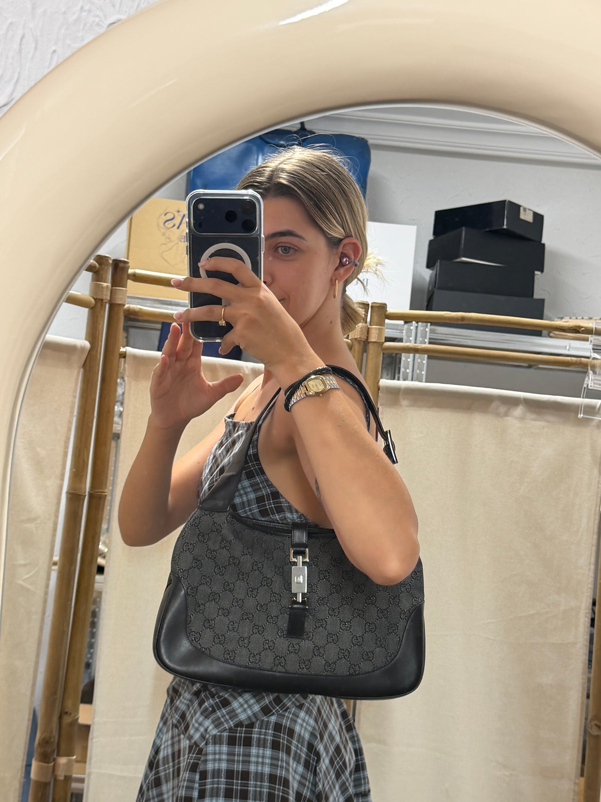 Gucci Jackie Mediano GG Negro Herrajes Plateados