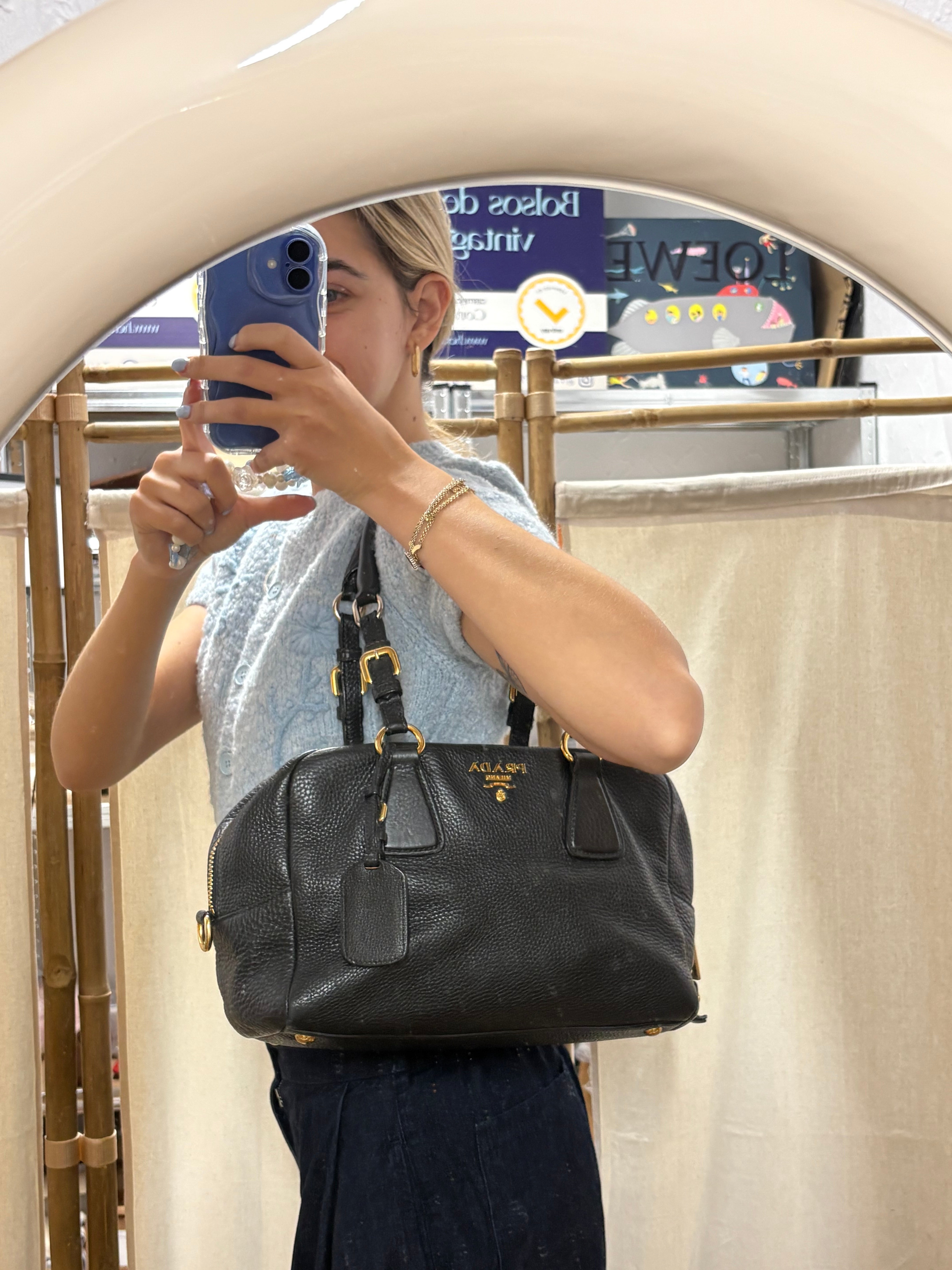 Prada Vitello Daino Negro 2-Way Original – Bandolera