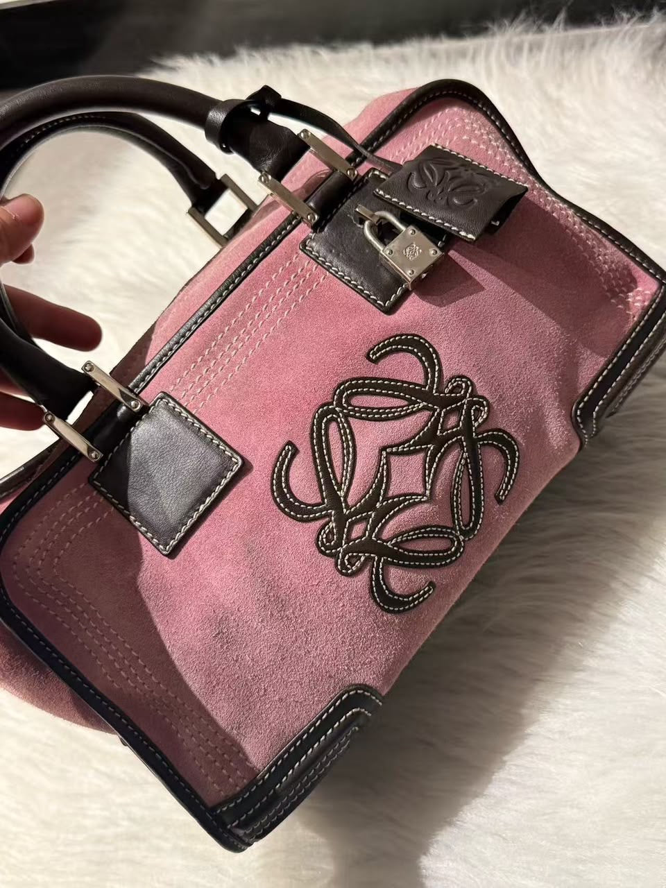 Loewe Amazona 28 Edición Especial Ante Rosa y Piel Marrón