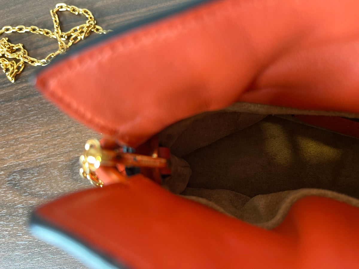Loewe Flamenco Nano Piel Coral con Bandolera de Cadena Dorada