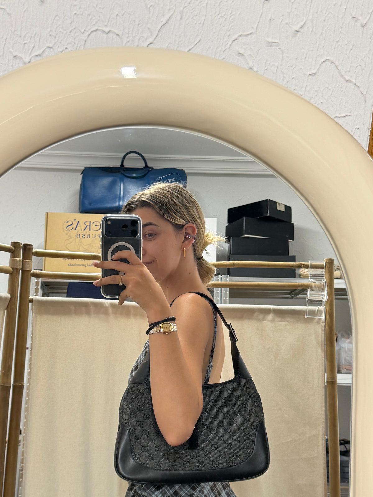 Gucci Jackie Mediano GG Negro Herrajes Plateados