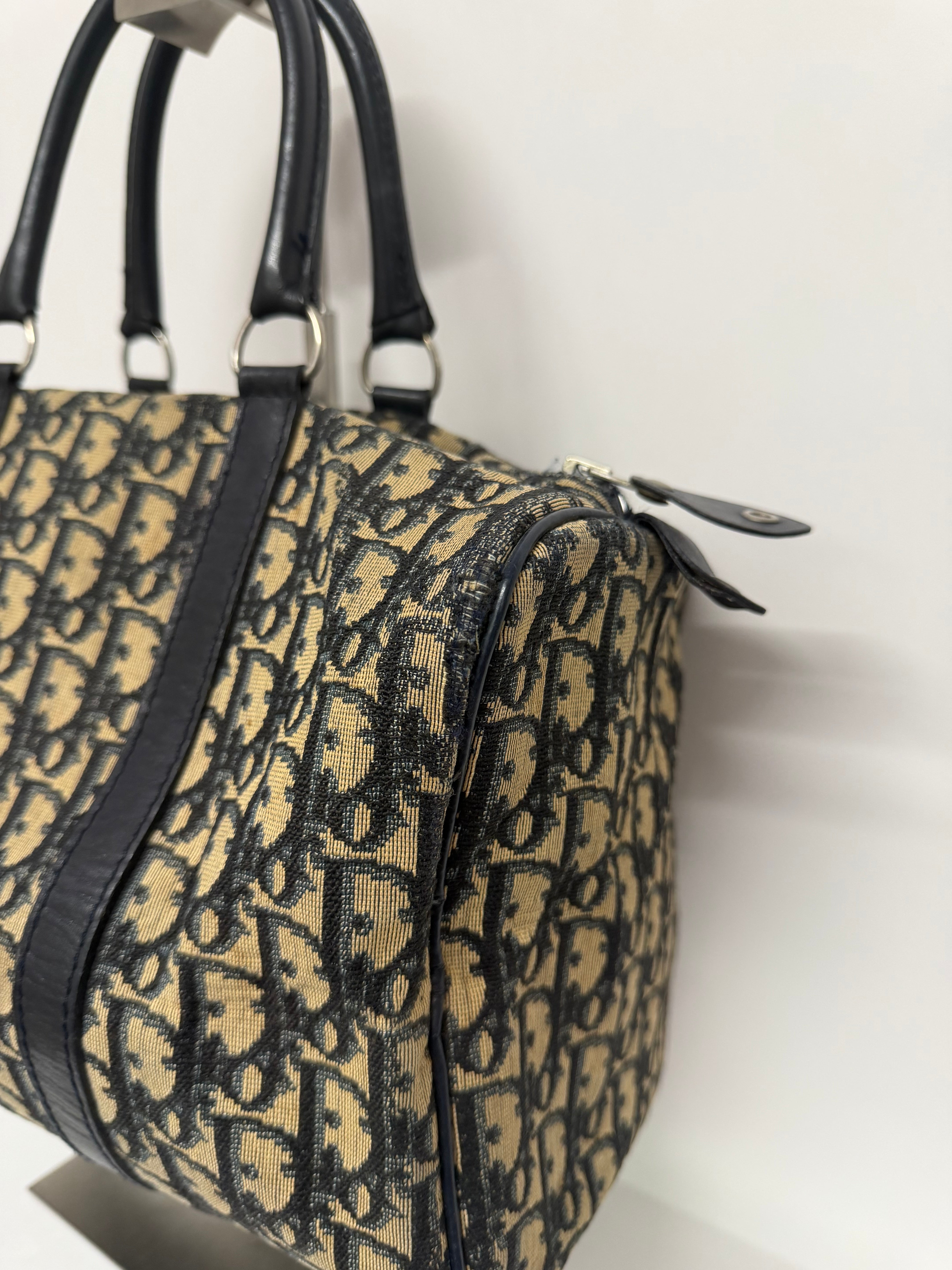 Dior Trotter Boston Bag Canvas x Leather Azul Marino