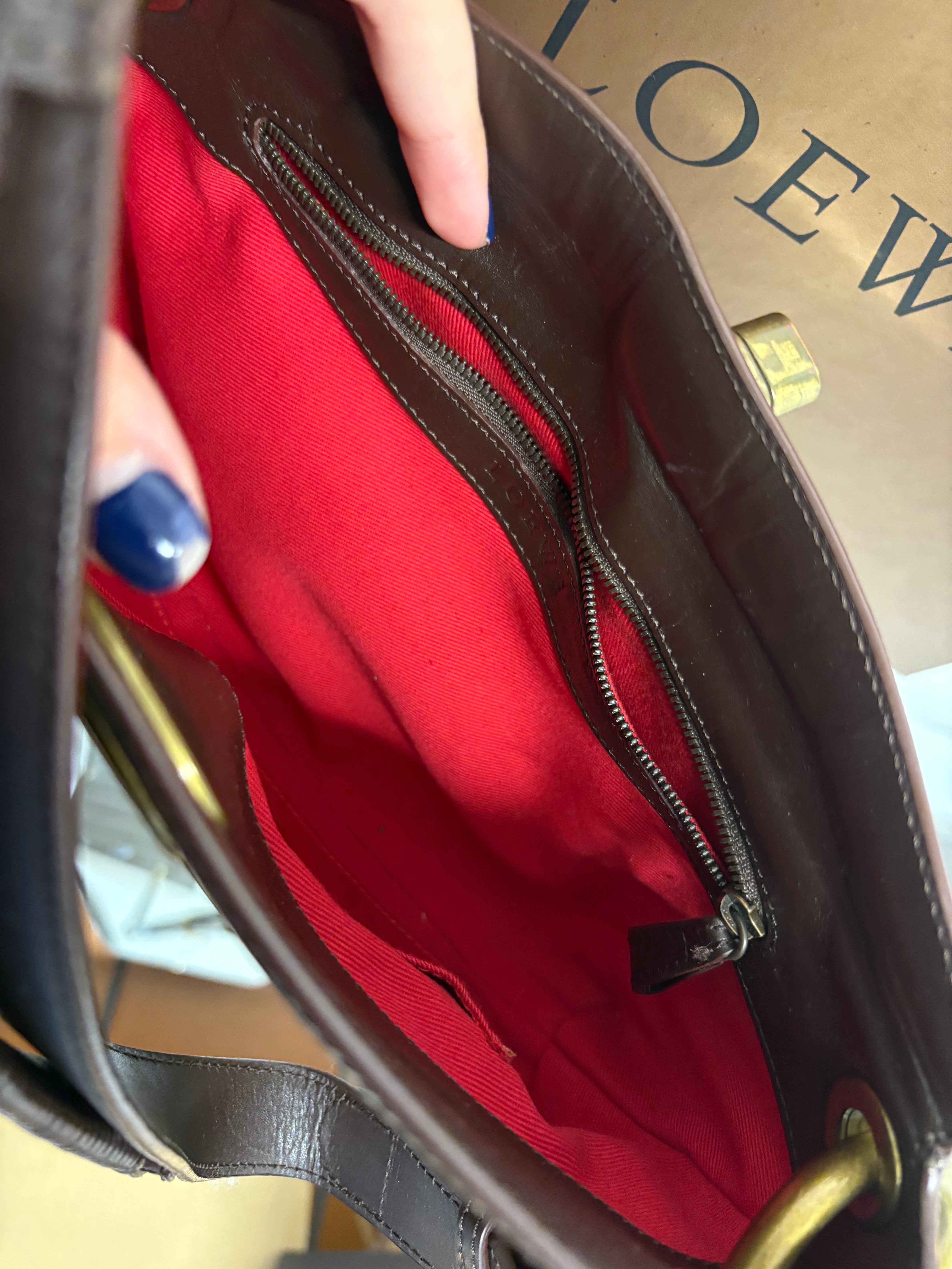 Loewe anagram lock shoulder bag canvas y piel marrón vintage