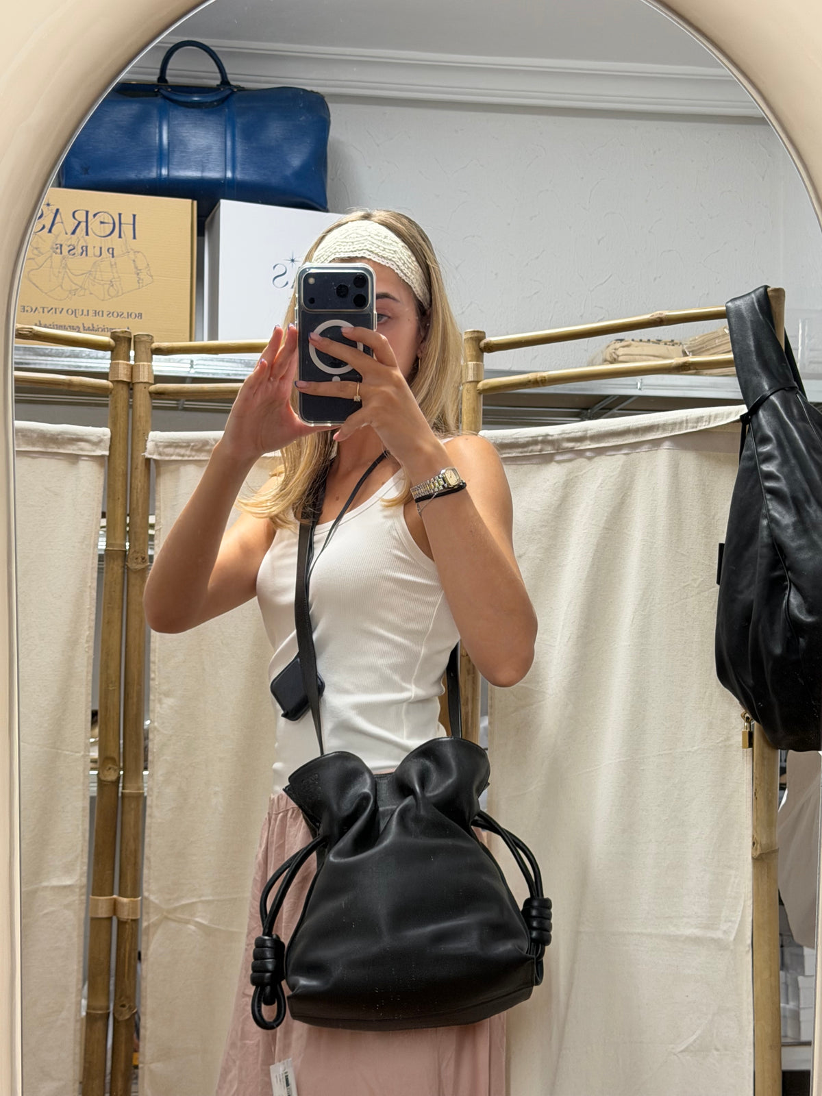 Loewe Flamenco Knot Tote Piel Negra mediana