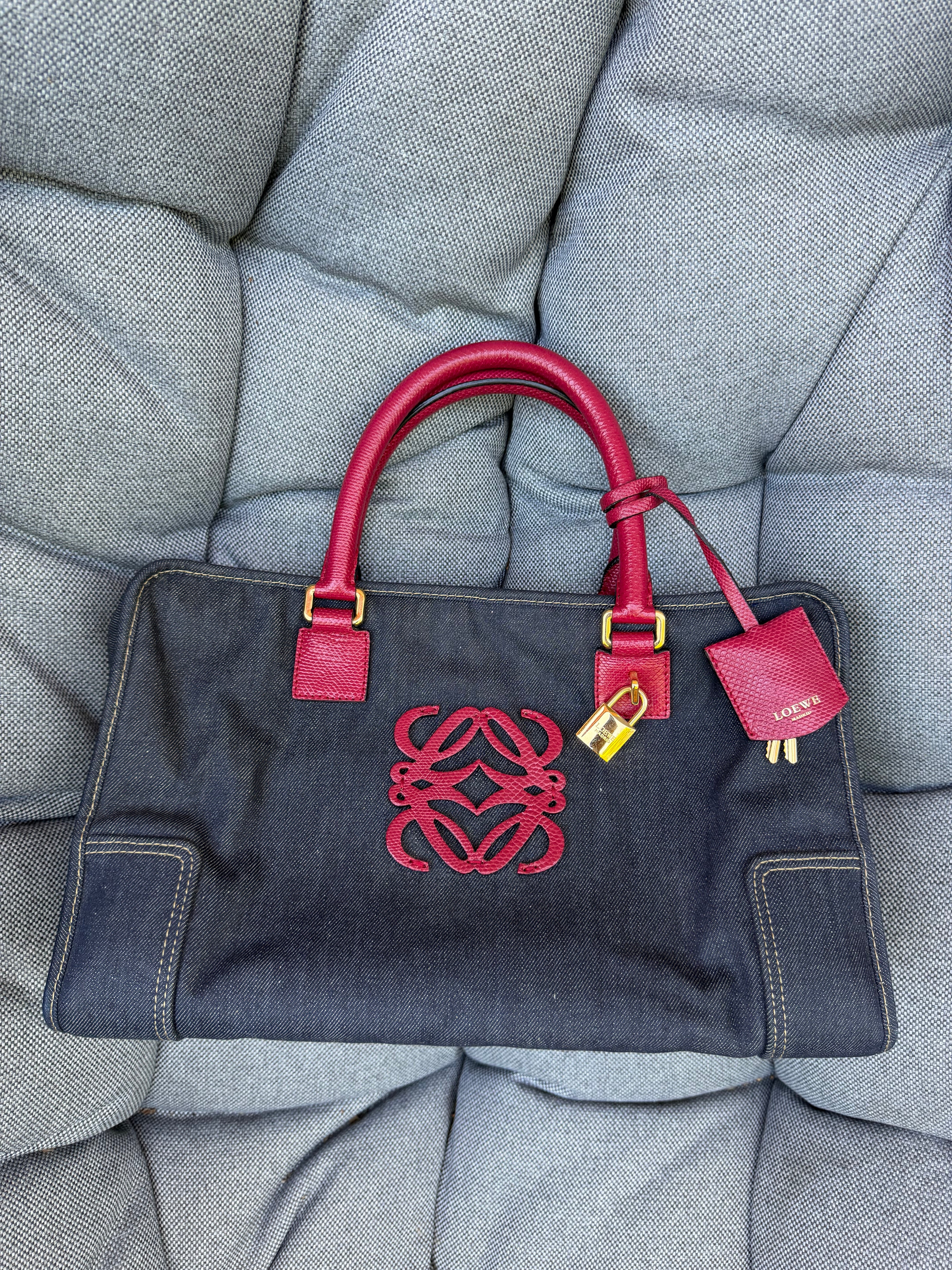 Loewe Amazona 36 Denim y Piel Rosa Efecto Lagarto