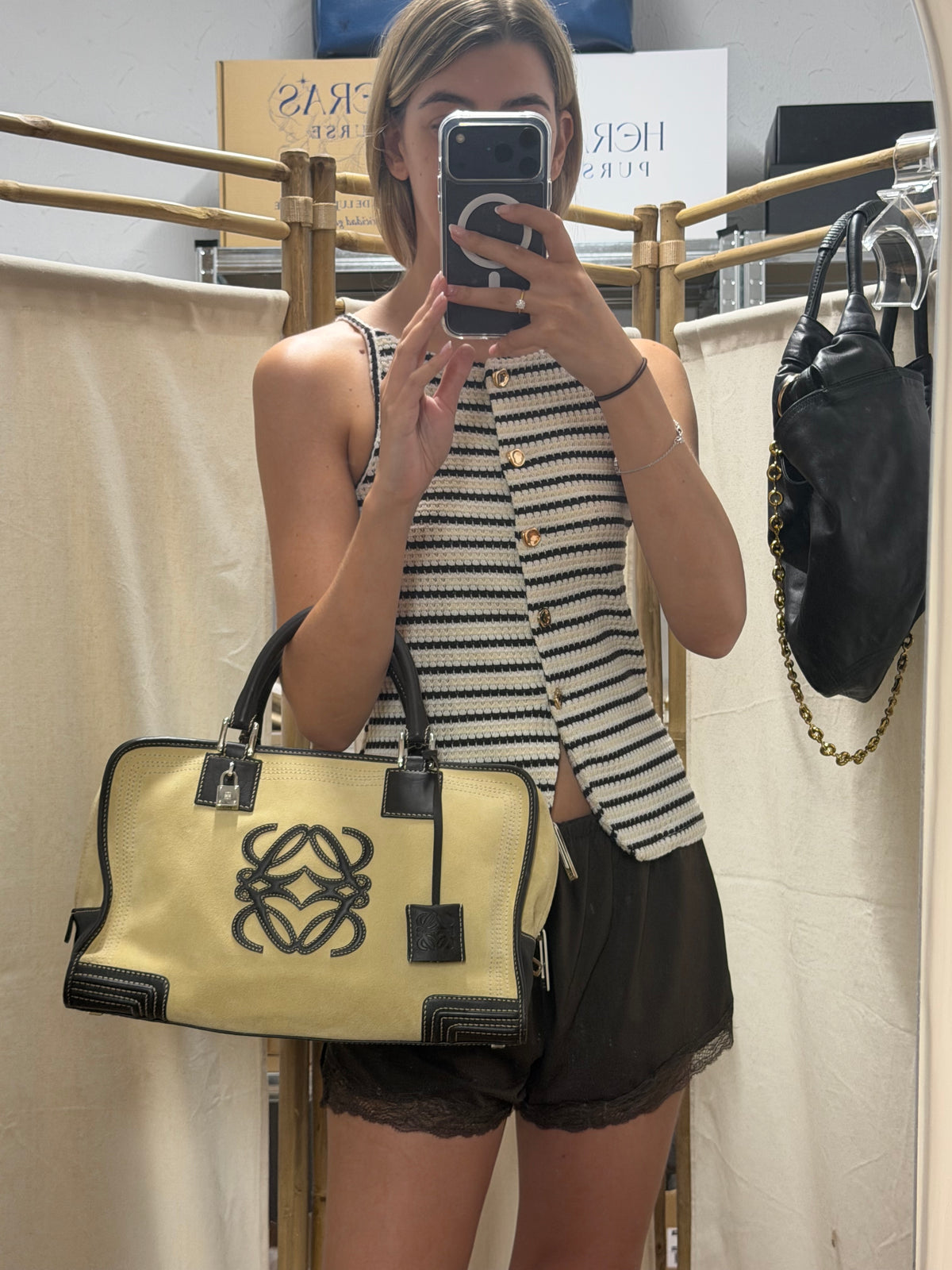 Loewe Amazona 36 Ante oro Beige y Piel Marrón Oscuro