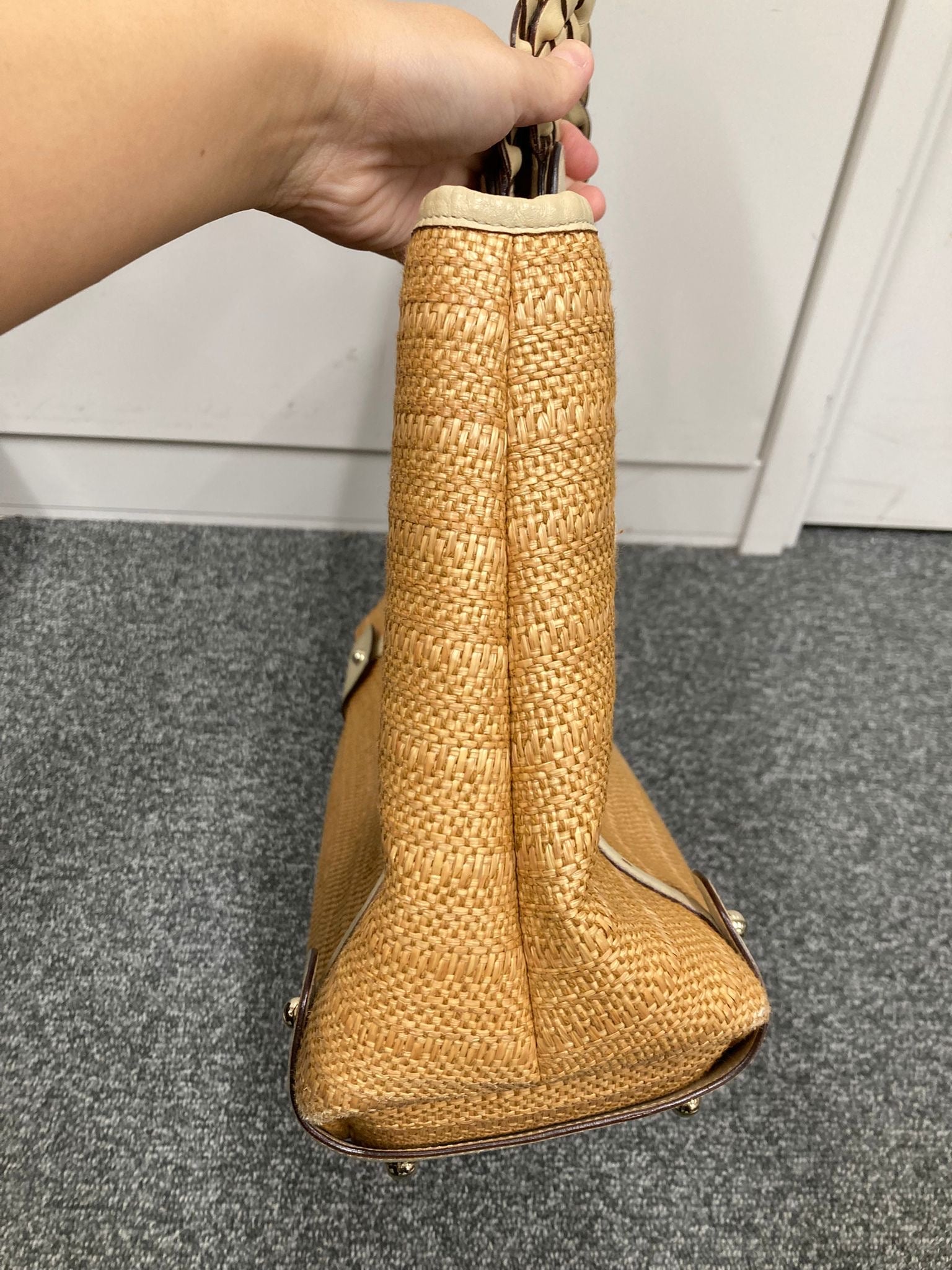 Gucci Horsebit Tote Bag en rafia y piel beige trenzada