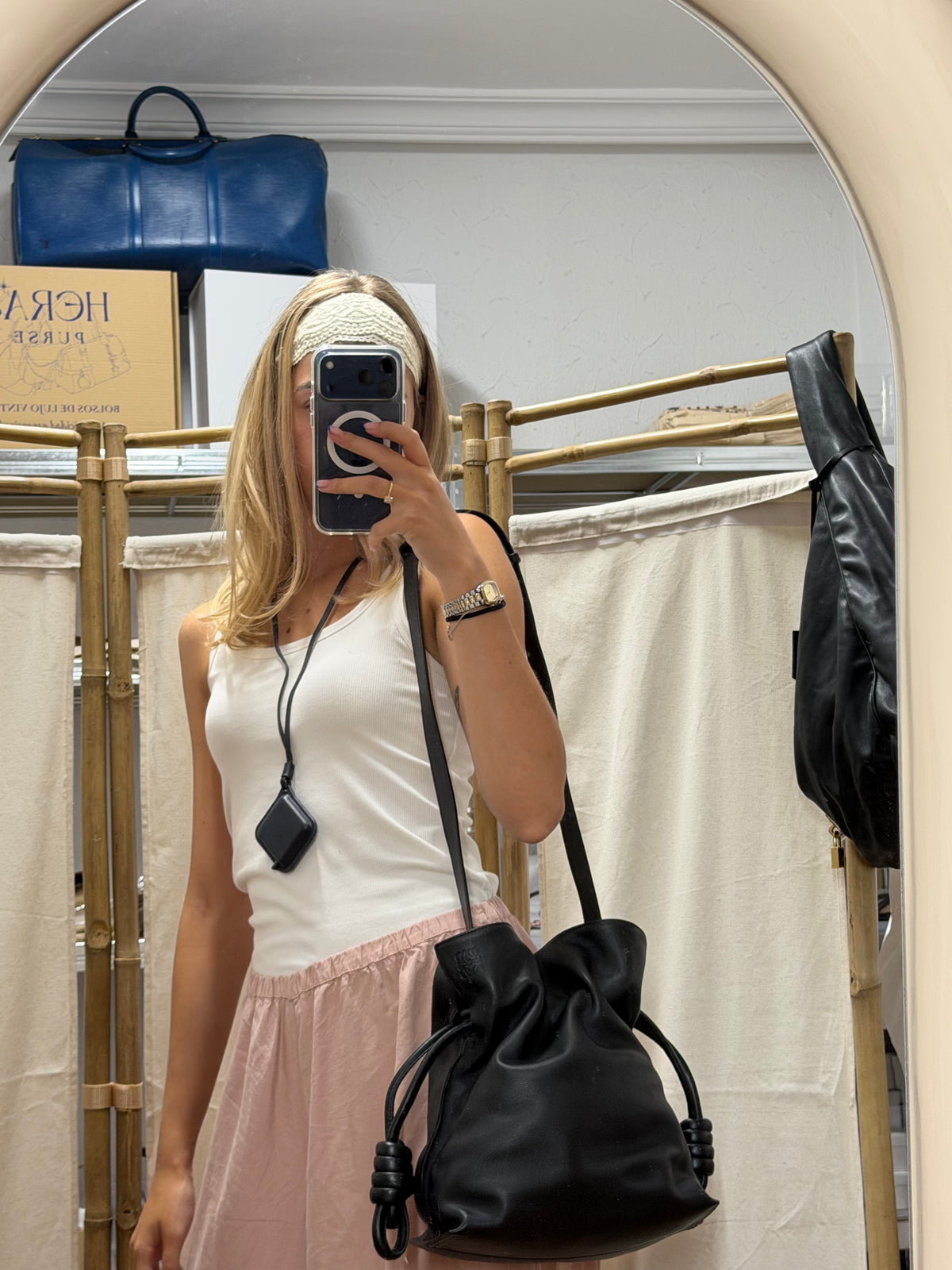 Loewe Flamenco Knot Tote Piel Negra mediana