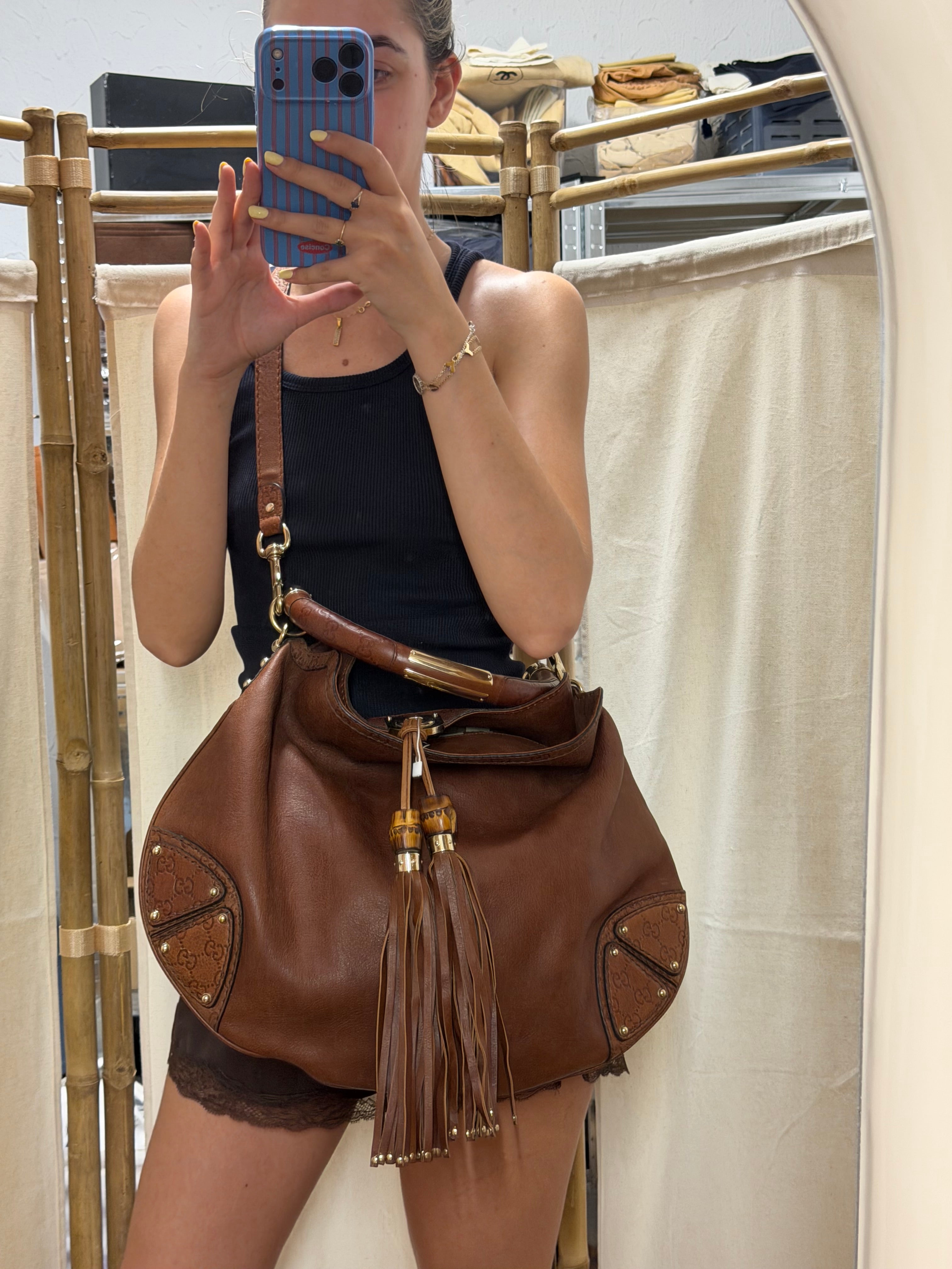 Gucci Indy Satchel Guccissima con Bambú XL