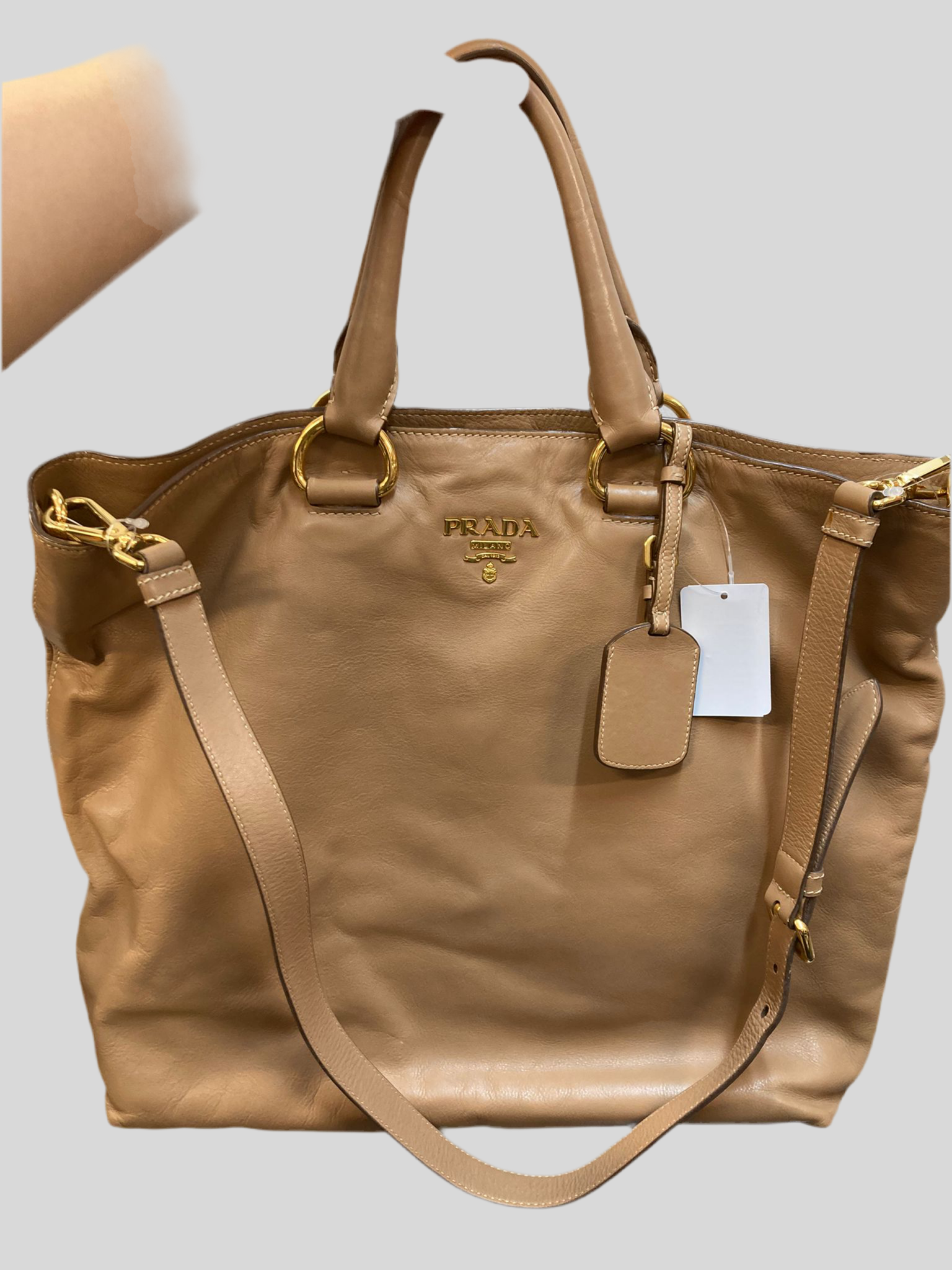 Prada Logo 2way Tote – Piel beige