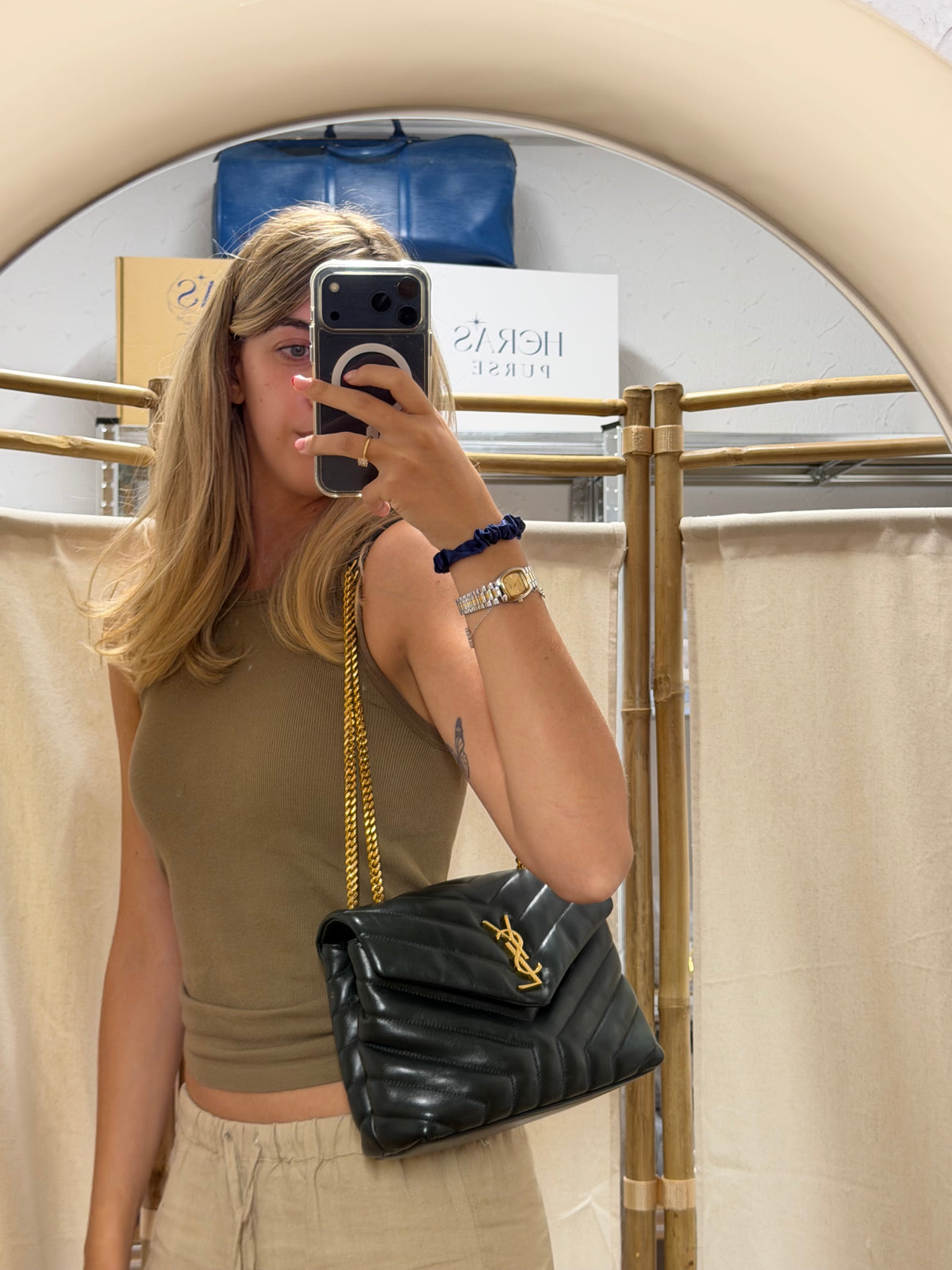 Saint Laurent LouLou Small Piel de Becerro Matelassé Verde Oscuro Full Set