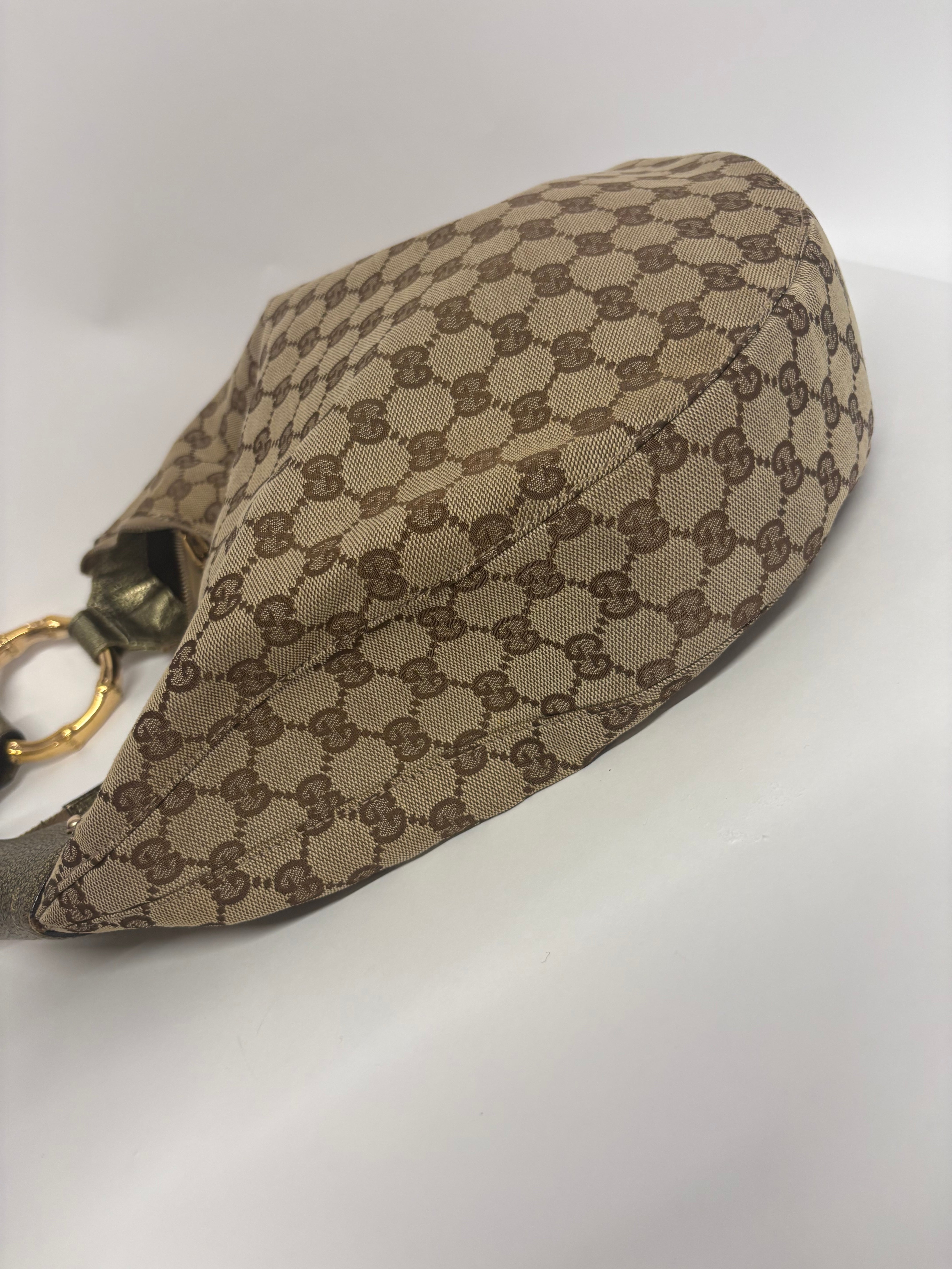 Gucci Bamboo ring  GG Canvas con Metal verde metalizado