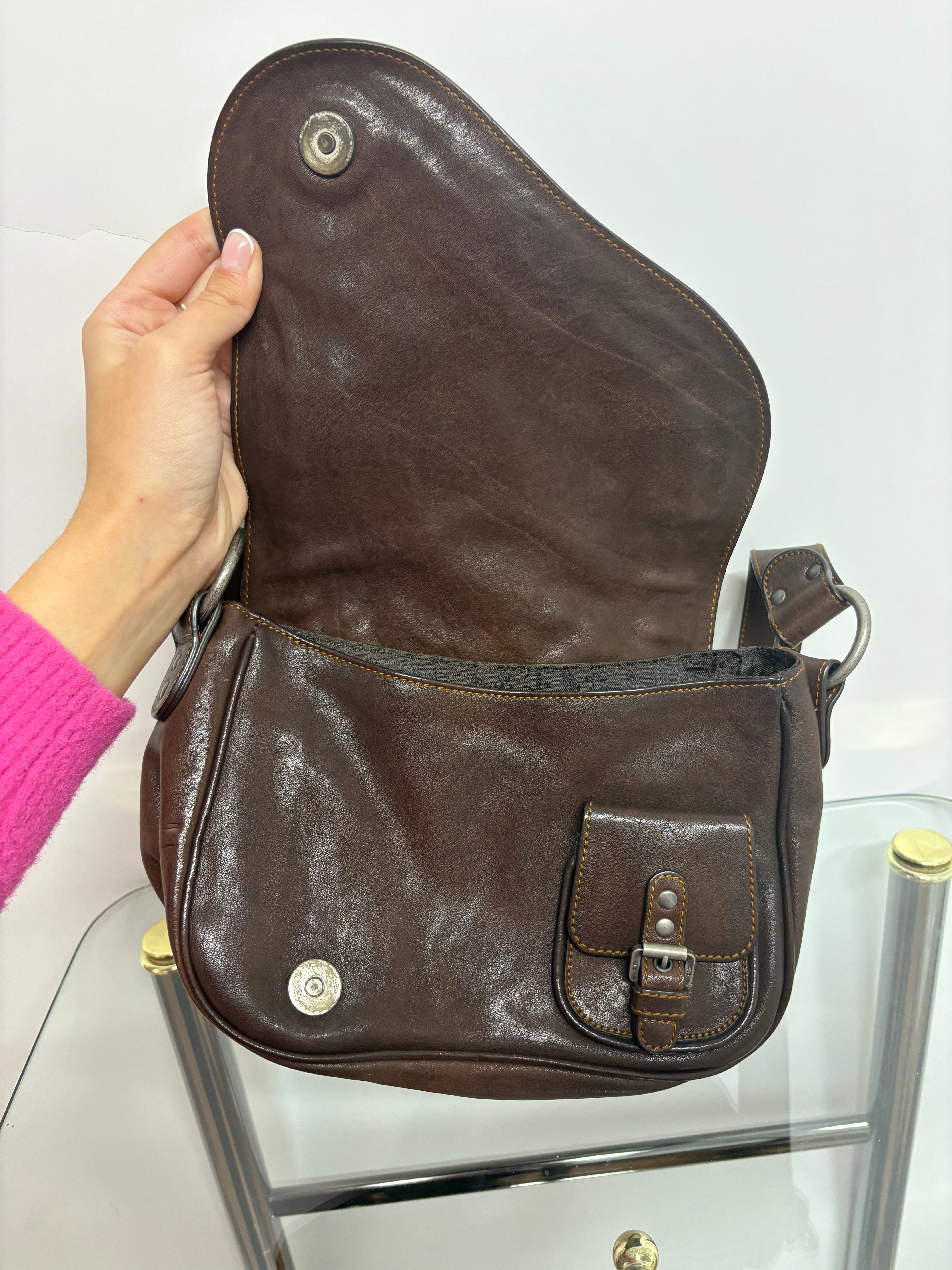 Christian Dior Gaucho Shoulder Bag Chocolate – Piel Marrón