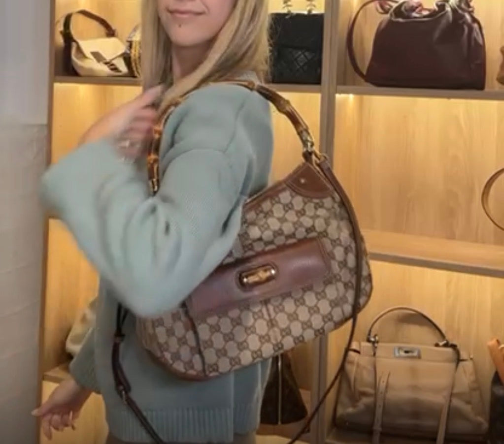 Gucci bamboo gg canvas marrón con bandolera (extra)