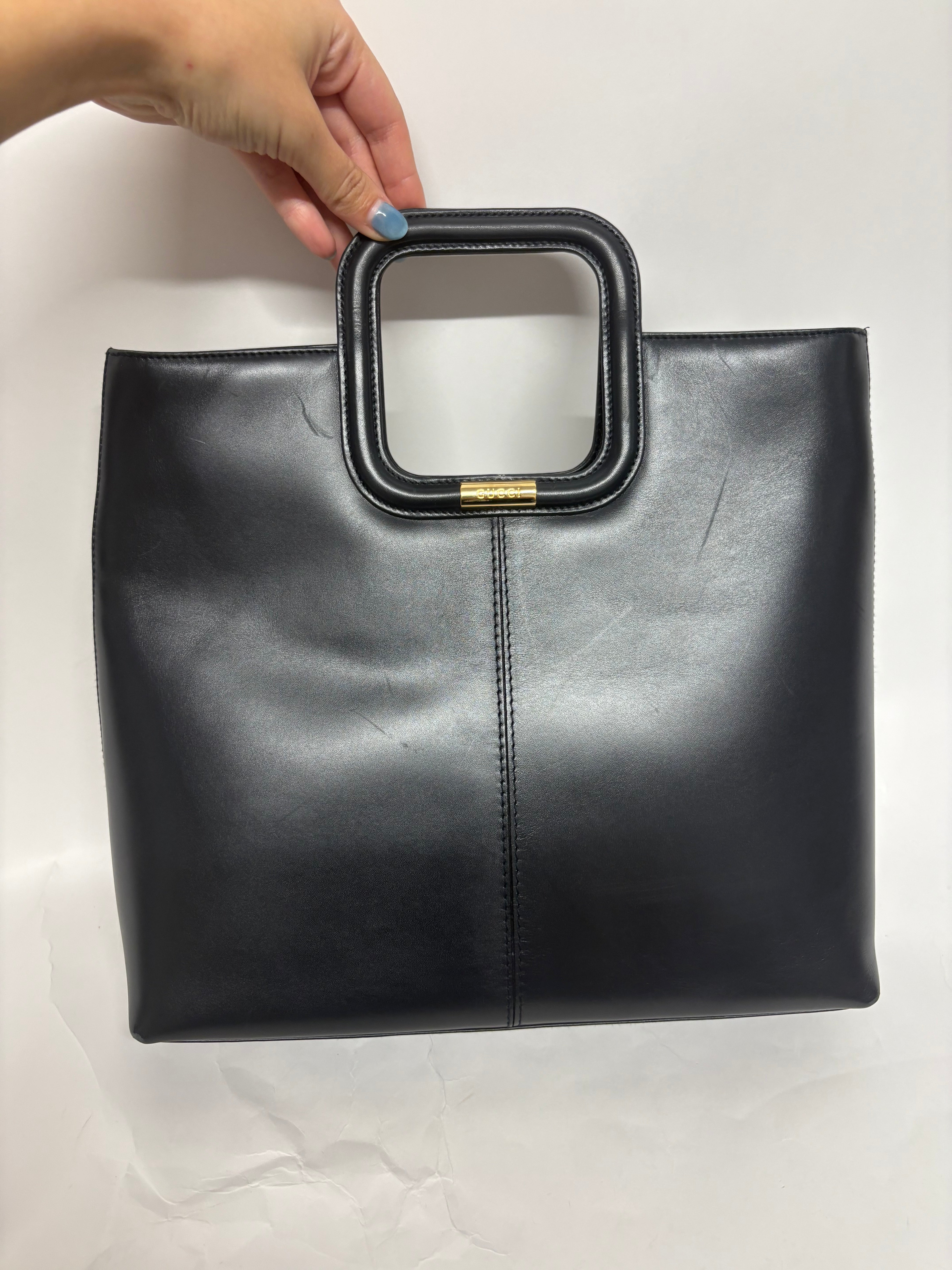 Gucci vintage bolso de mano piel cepillada negra