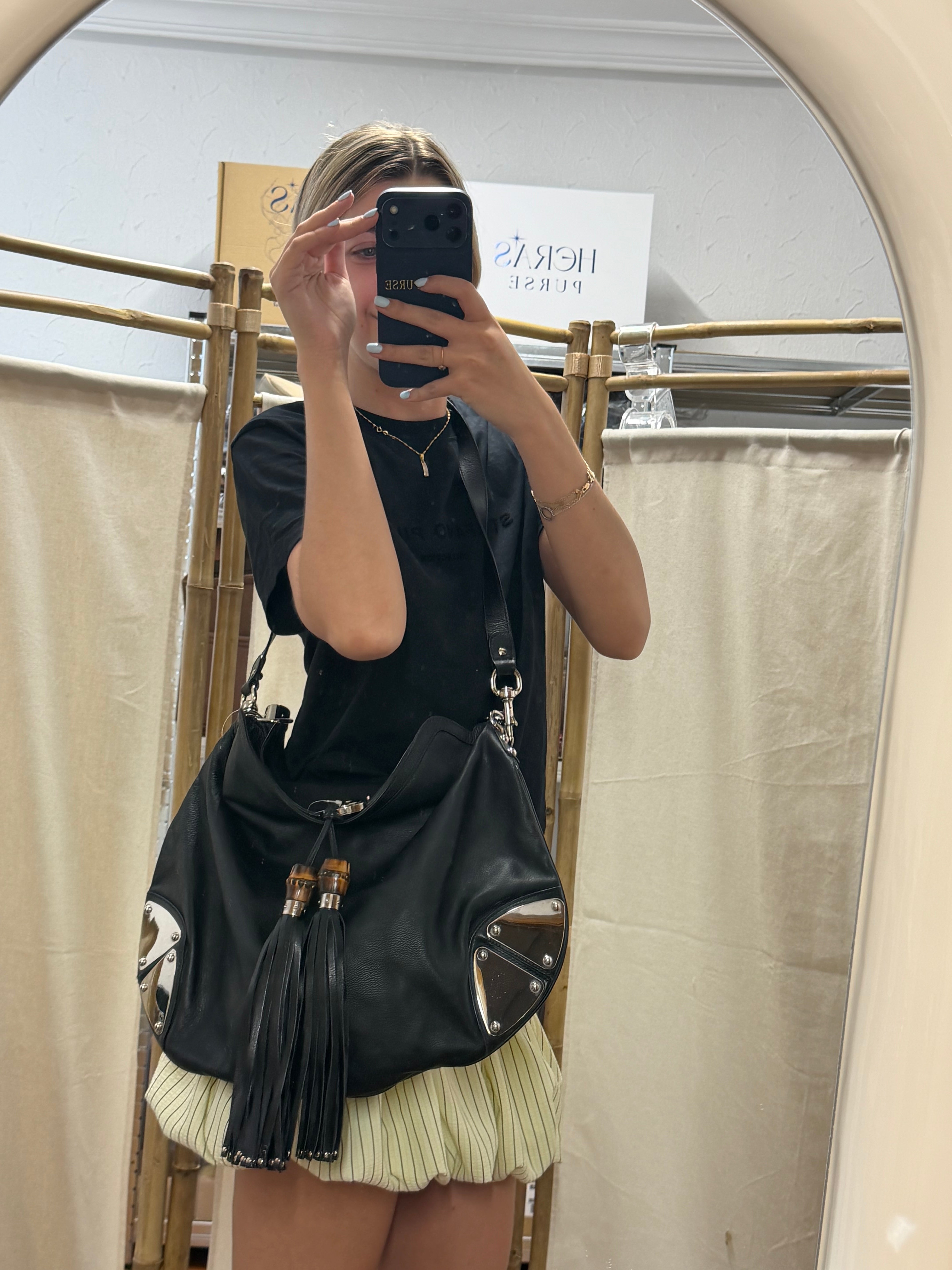 Gucci Indy Hobo Grande Piel Negra con Bambú