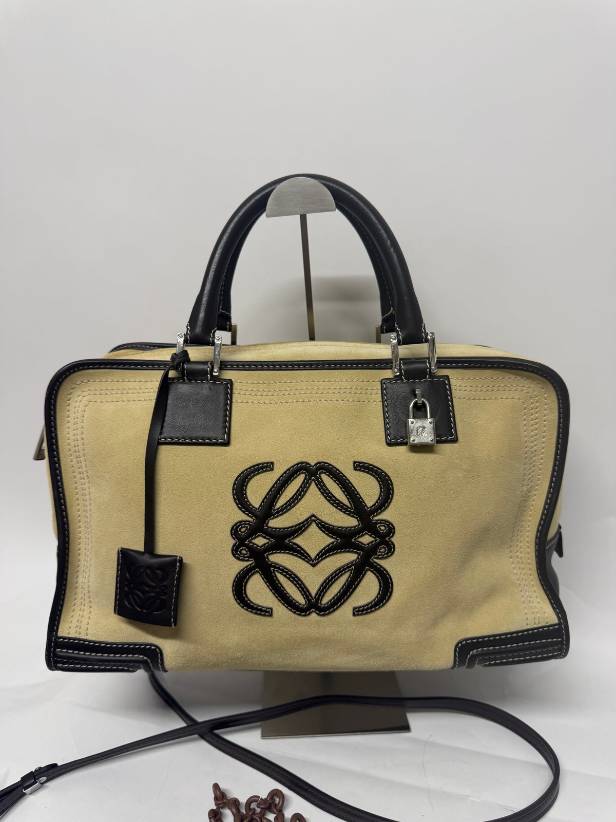 Loewe Amazona 36 Ante oro Beige y Piel Marrón Oscuro