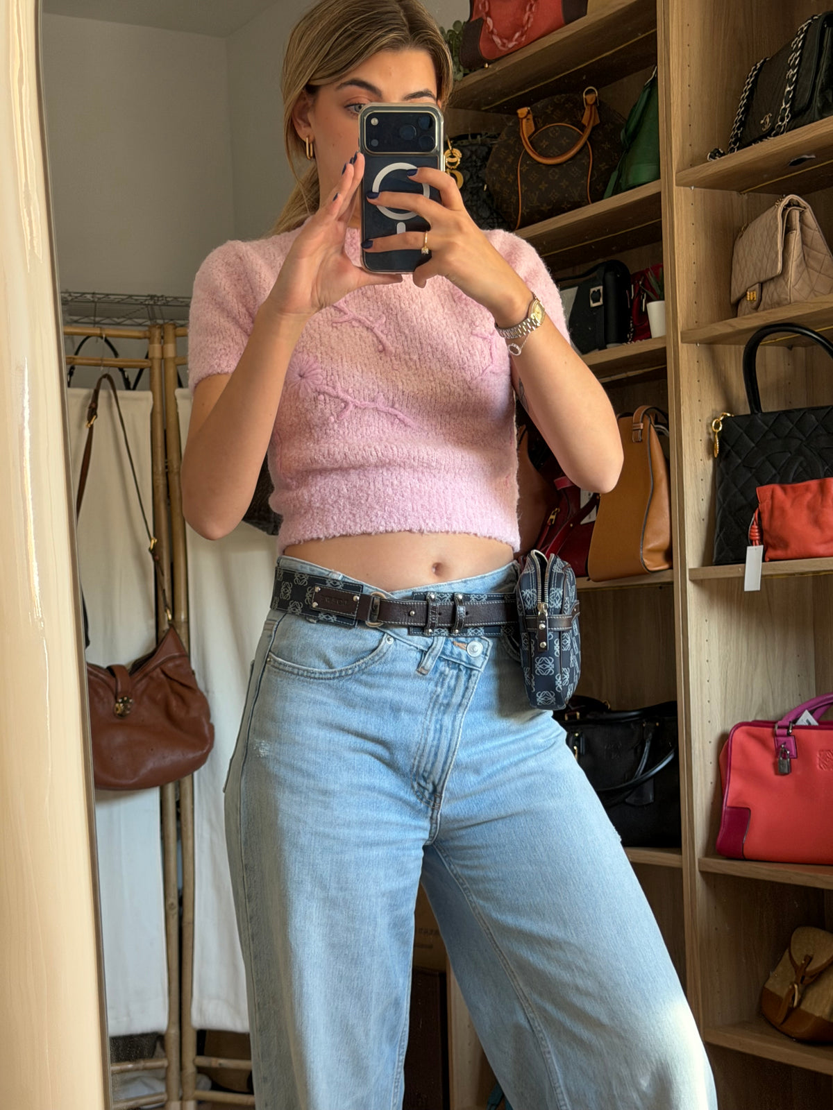 Loewe Belt Bag Jacquard Anagrama Azul Marino · tres en Uno