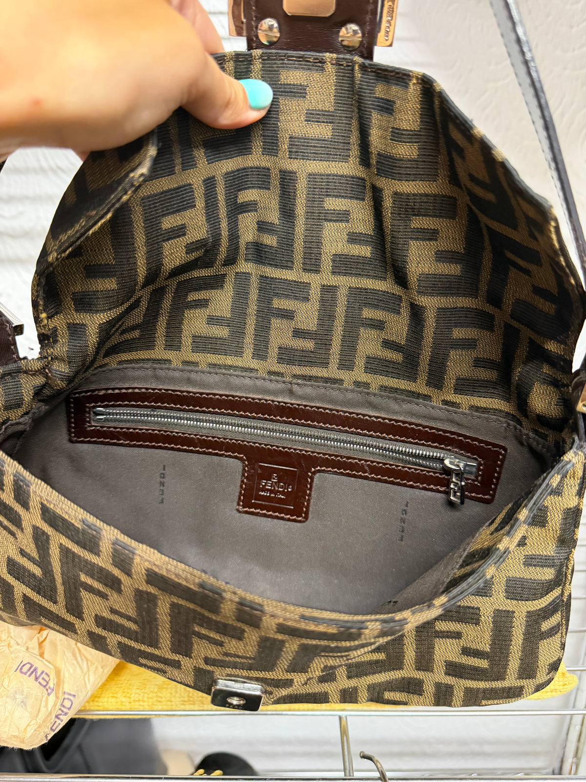 Fendi Baguette Lona Zucca y Piel Marrón