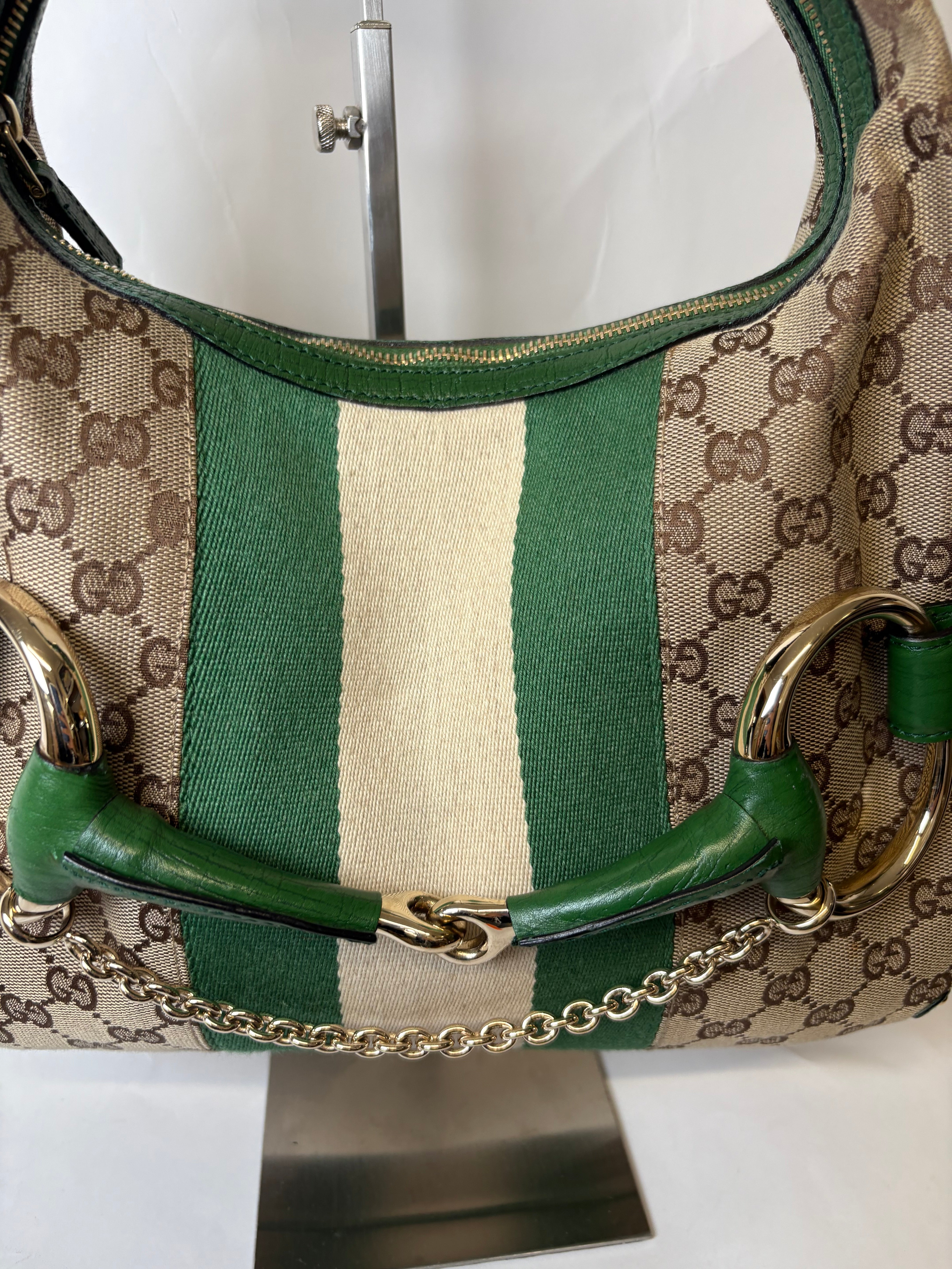 Gucci Horsebit Hobo chain large GG Canvas Verde Web