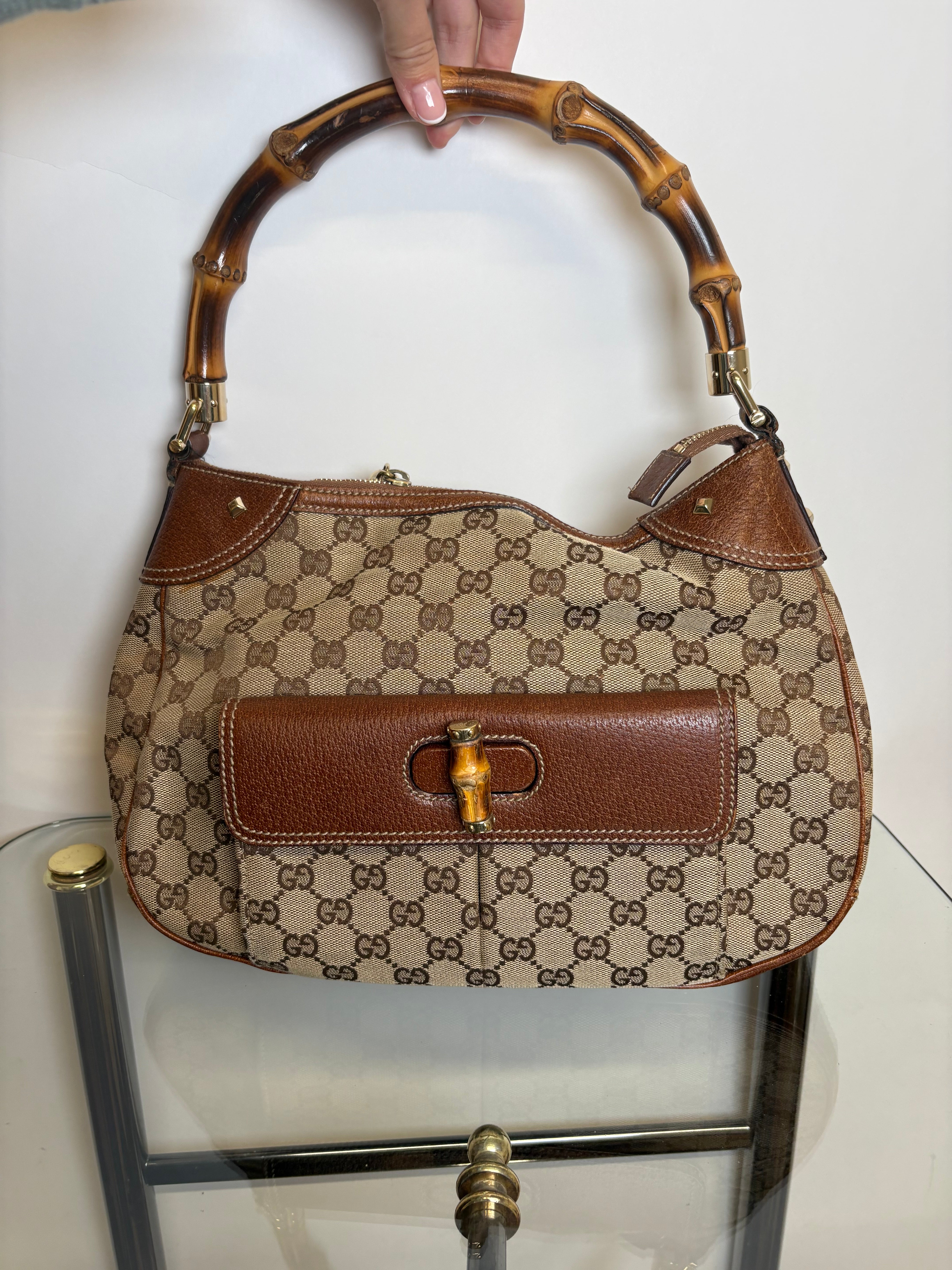 Gucci bamboo gg canvas marrón con bandolera (extra)