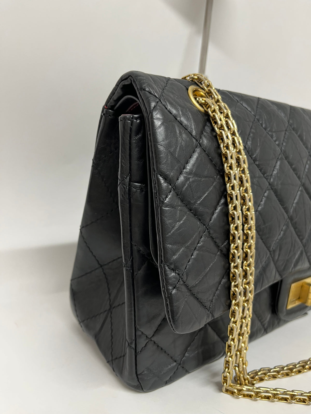 Chanel Reissue 2.55 Double Flap 227 Piel de Becerro Envejecida Negra · grande Serie 15
