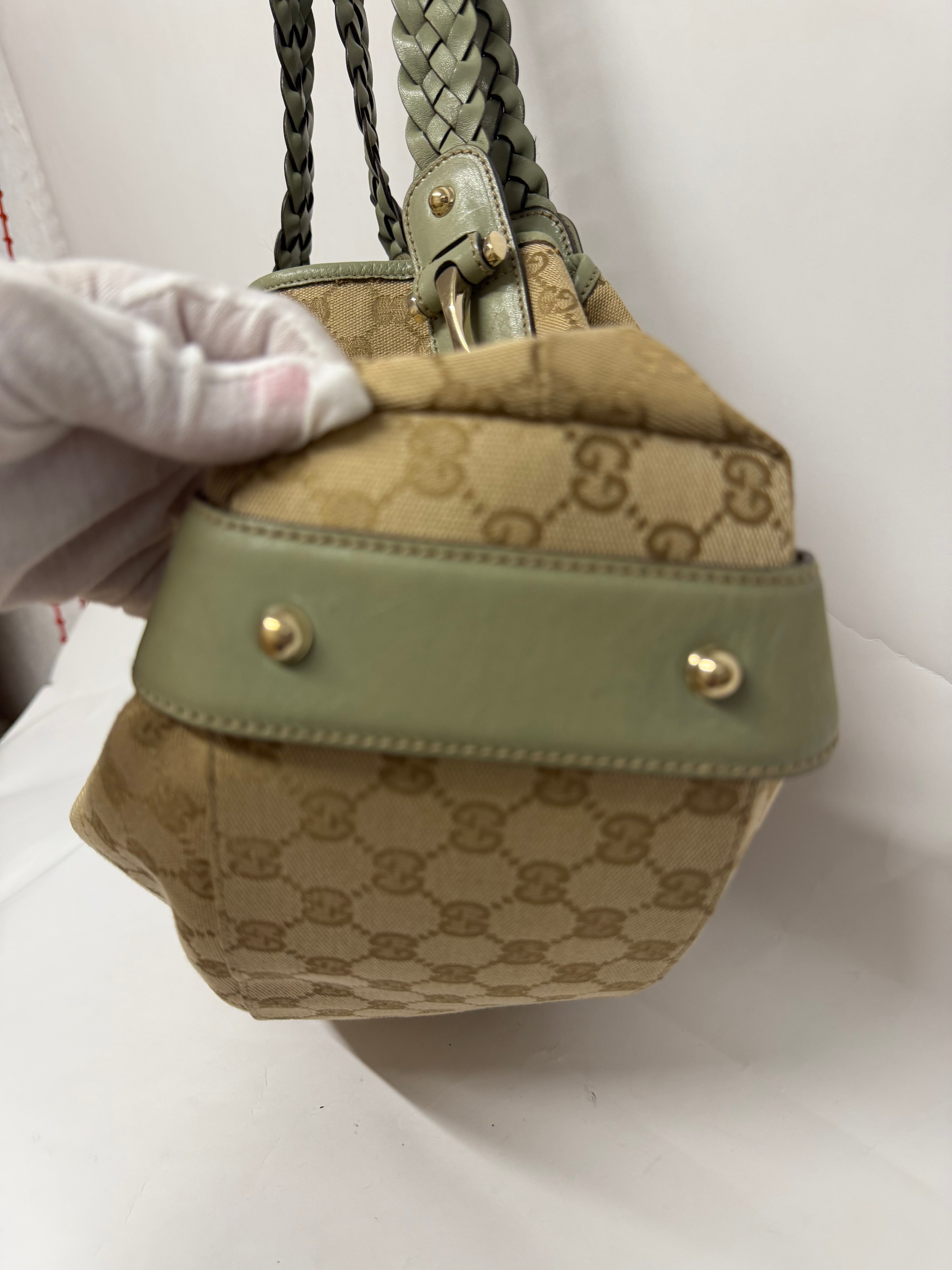 Gucci Pelham Horsebit GG Canvas Beige y Verde