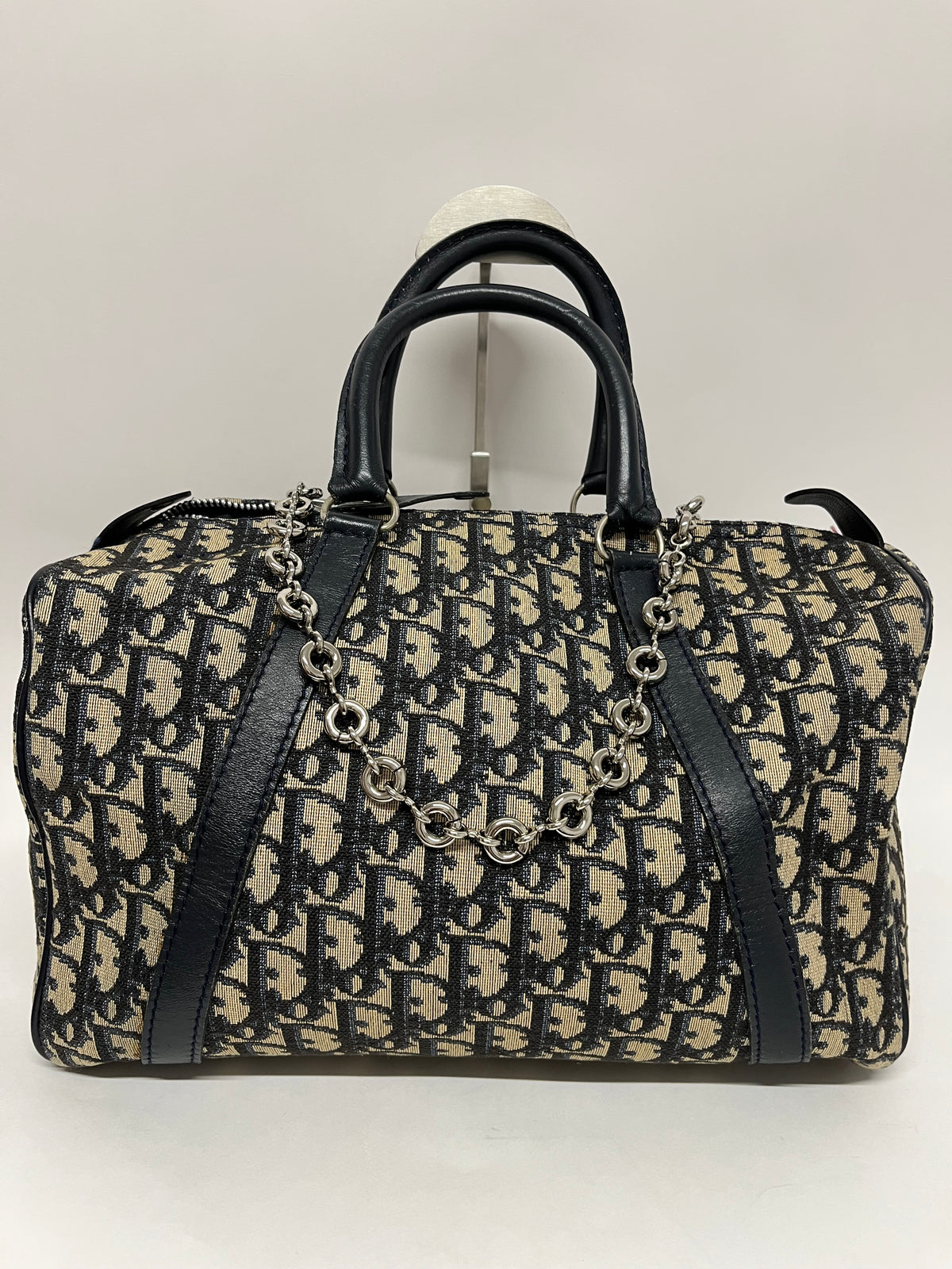 Christian Dior Boston 30 Lona Trotter con Interior en Piel Azul Marino
