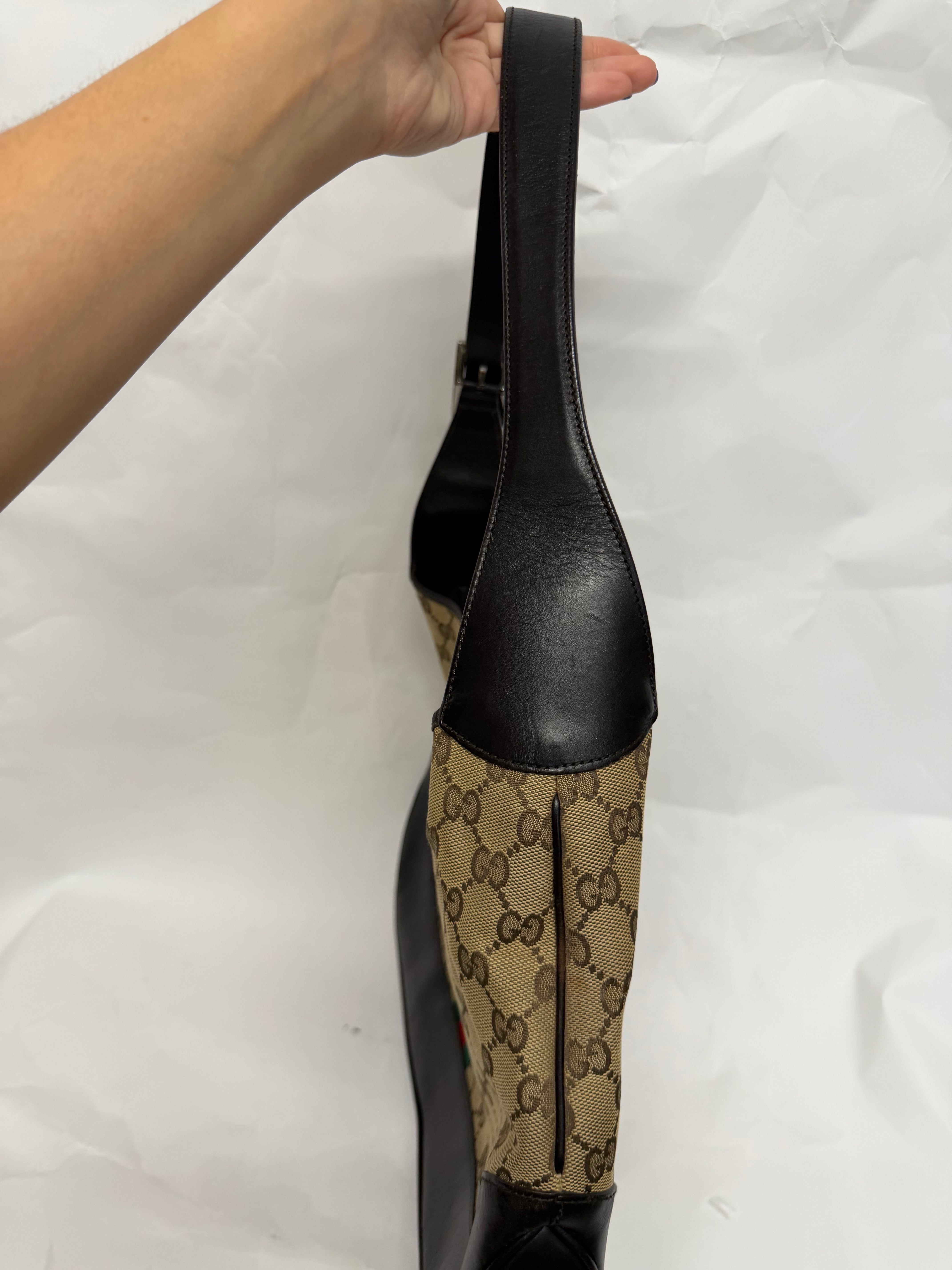 Gucci Jackie Grande Clásico Vintage | GG Canvas & Piel Marrón Oscuro