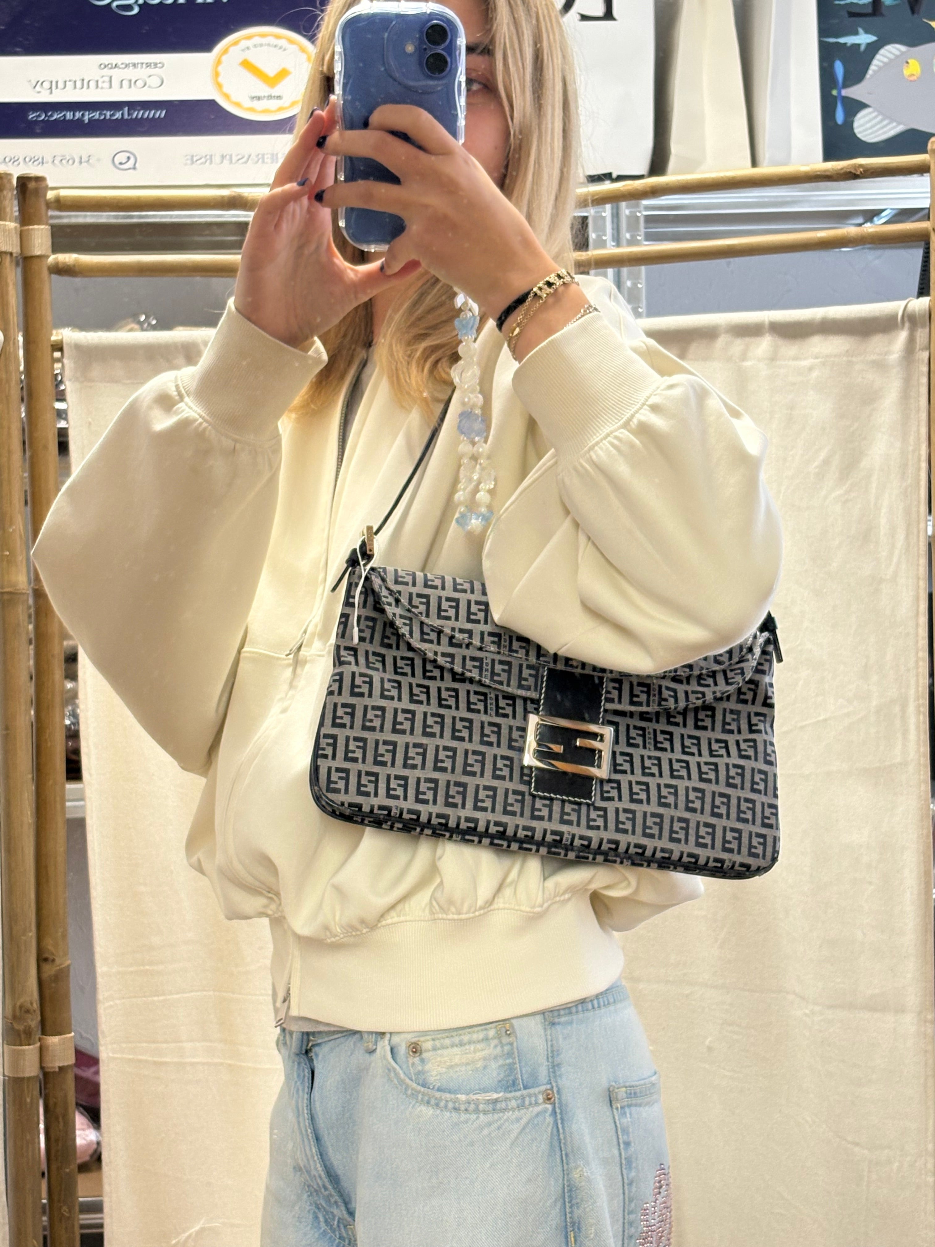 Fendi baguette zucca azul marino