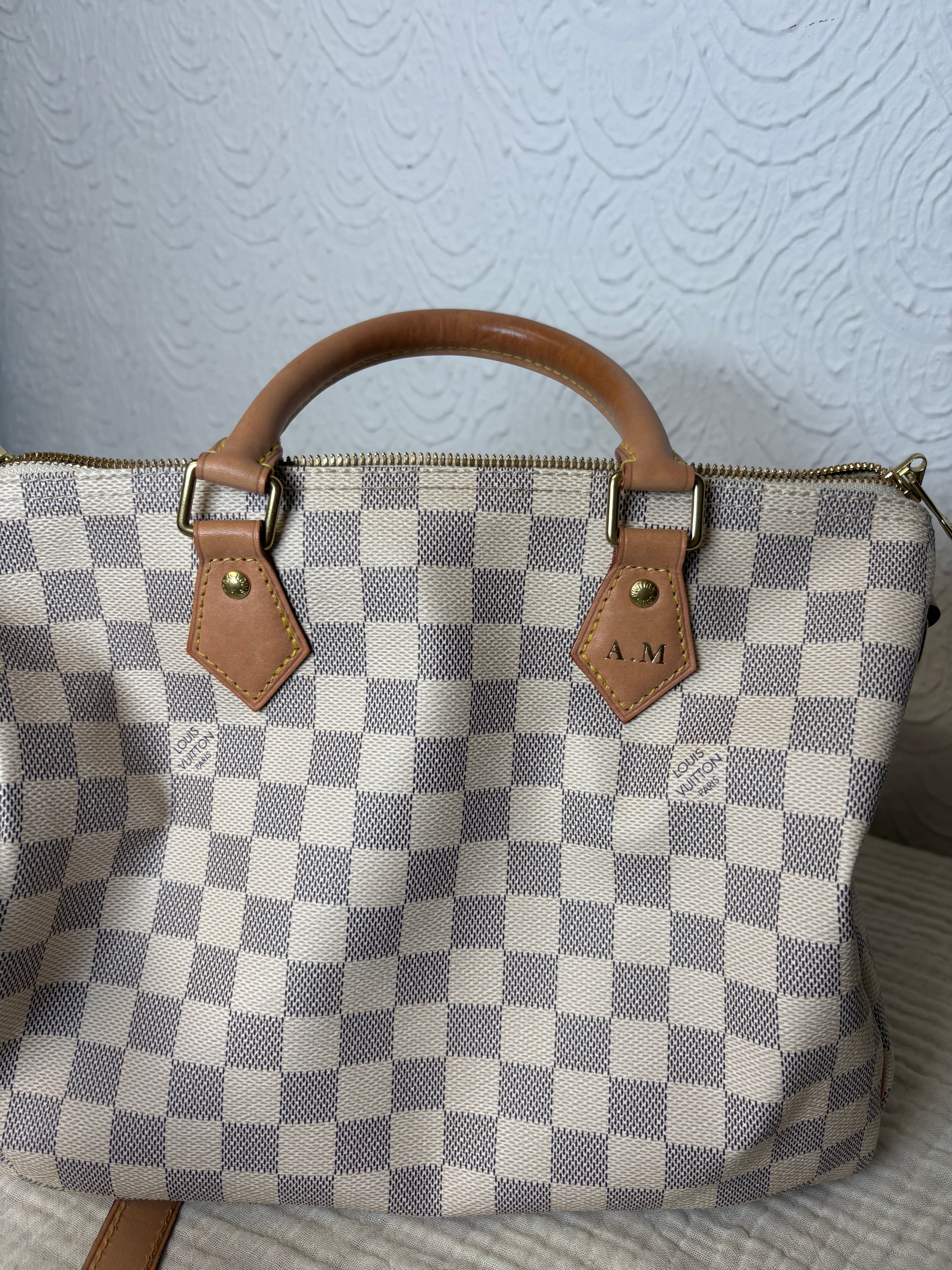 Louis Vuitton Speedy 30 Bandoulière Canvas Damier Azur y piel vachetta