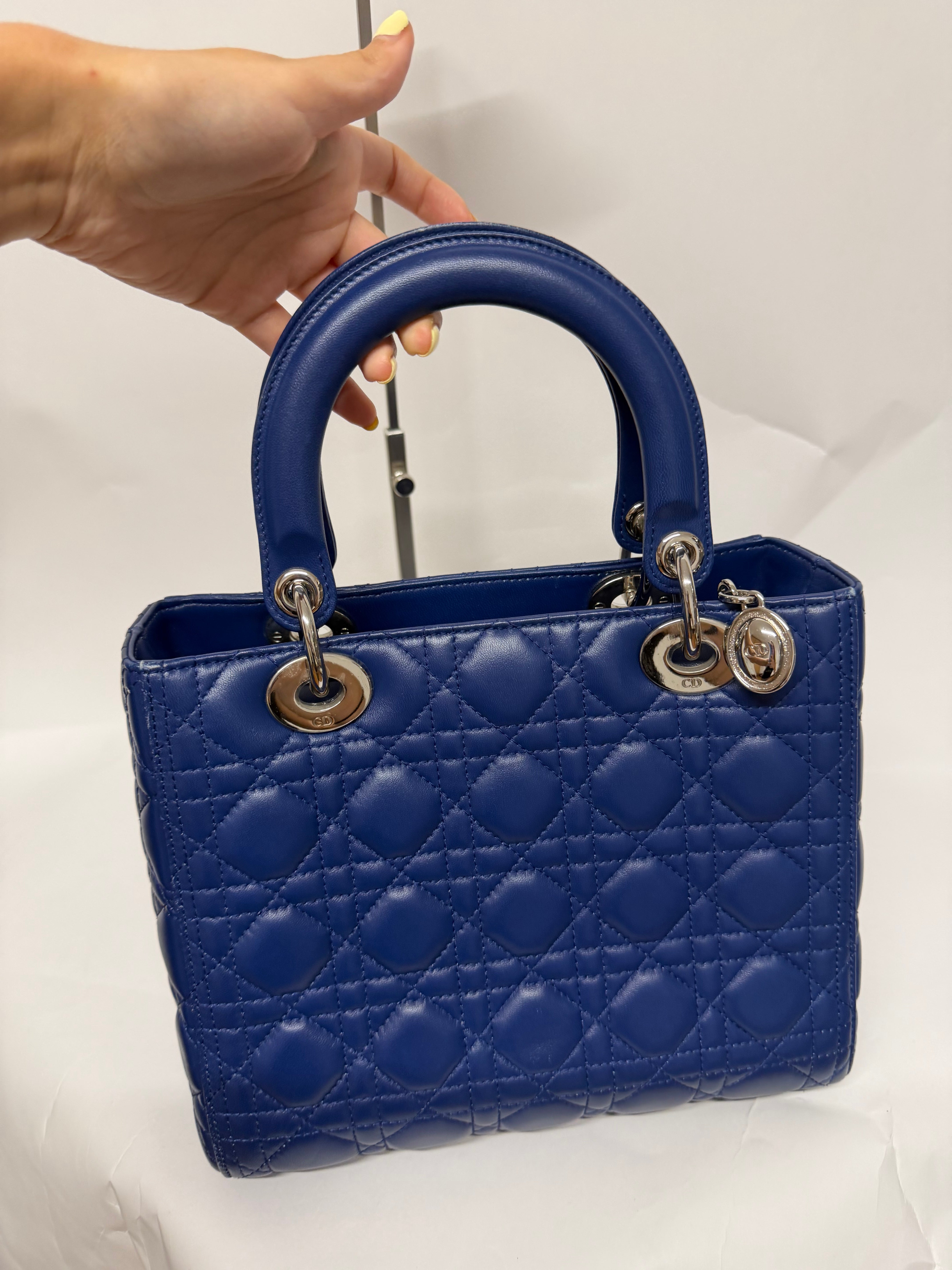 Christian Dior Lady Dior Mediano Azul Lambskin Cannage