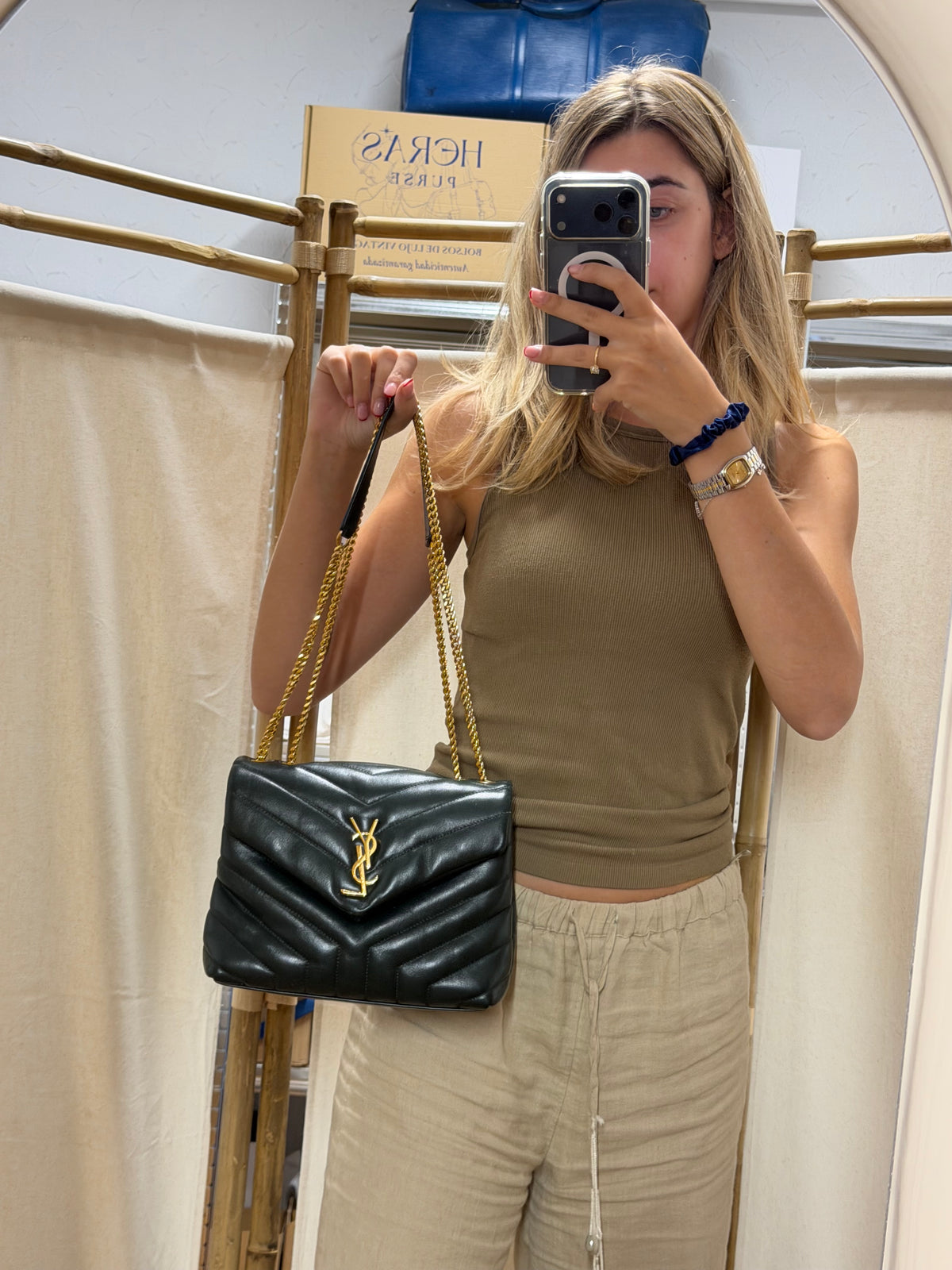 Saint Laurent LouLou Small Piel de Becerro Matelassé Verde Oscuro Full Set