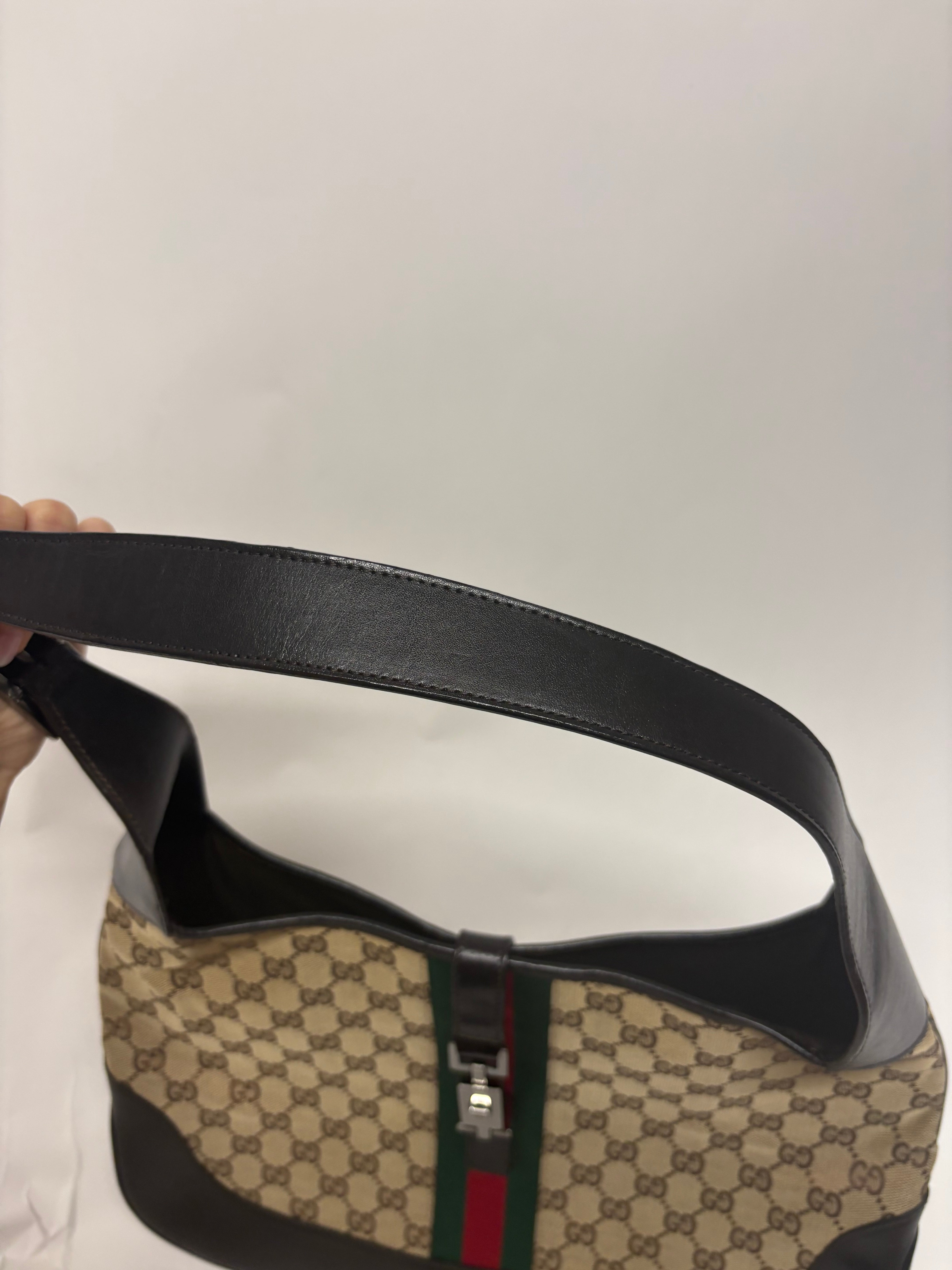 Gucci Jackie Grande Clásico Vintage | GG Canvas & Piel Marrón Oscuro