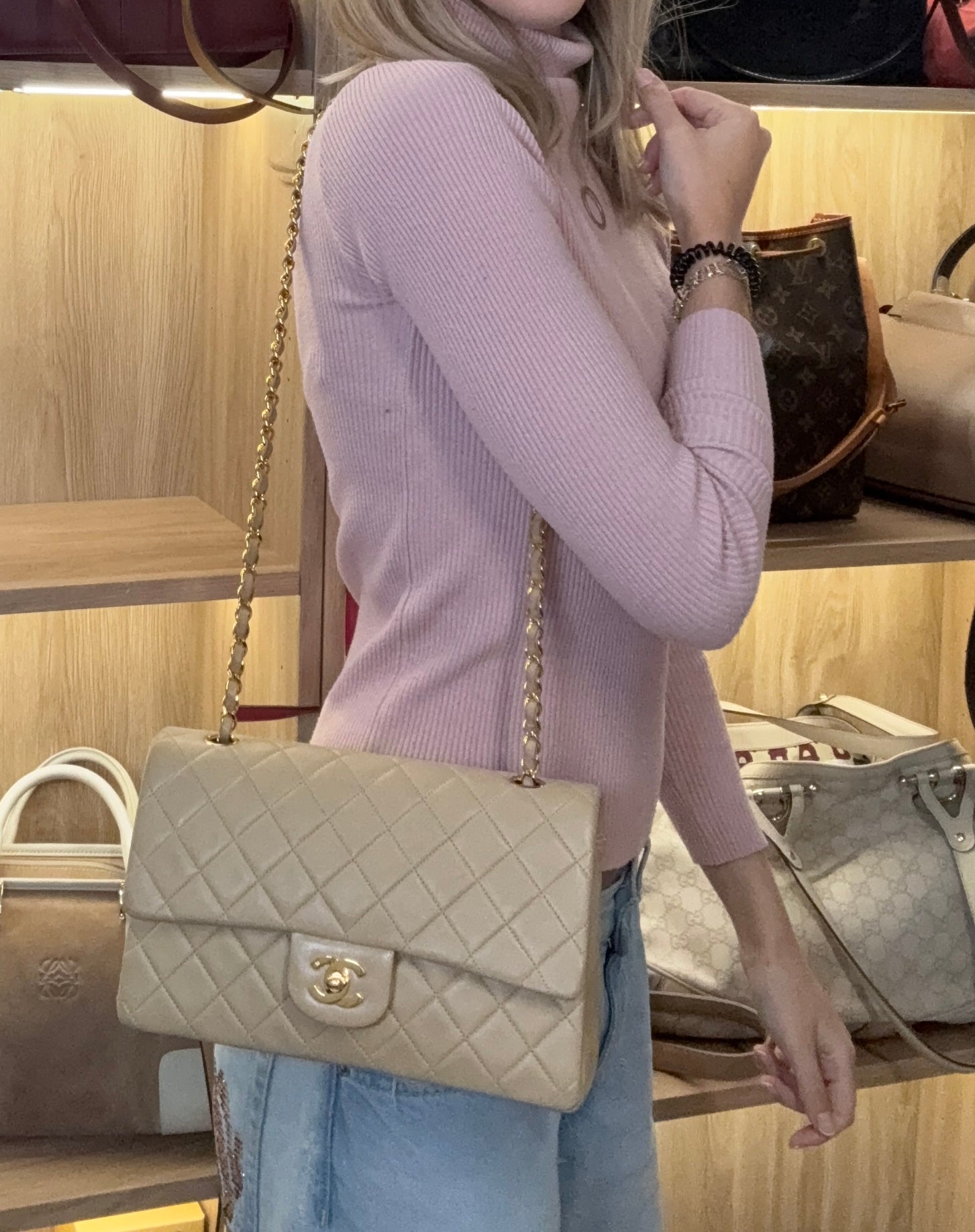 CHANEL Timeless 25 Double Flap Beige Lambskin – Serie 2 (1991-1994)