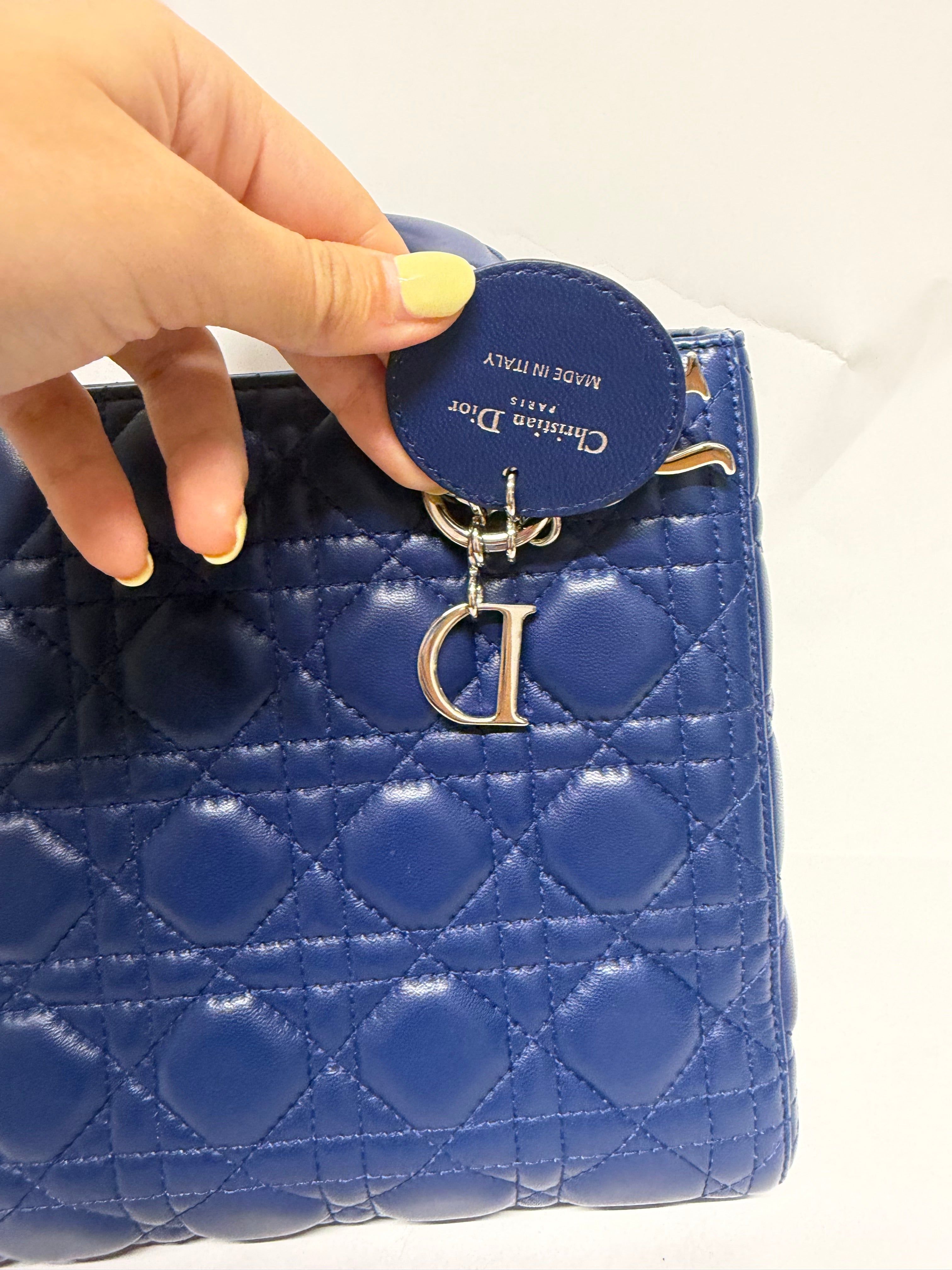 Christian Dior Lady Dior Mediano Azul Lambskin Cannage