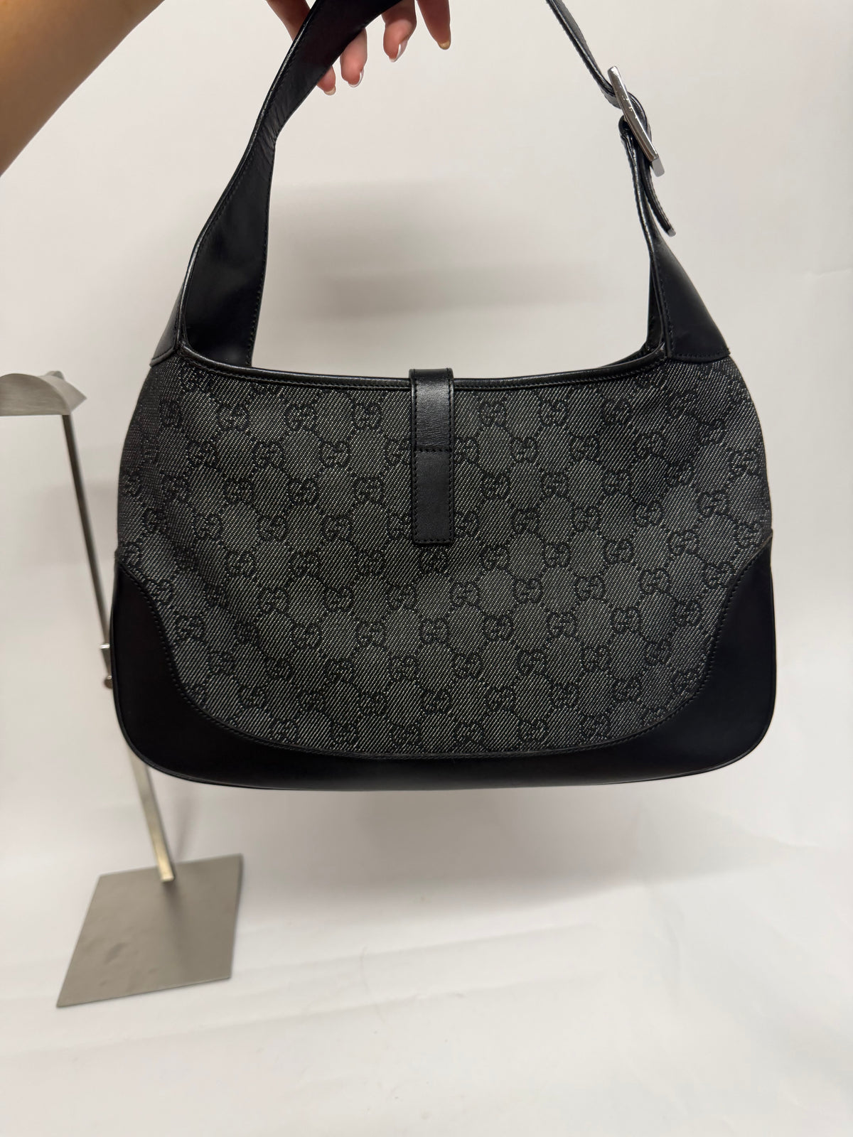 Gucci Jackie Mediano GG Negro Herrajes Plateados